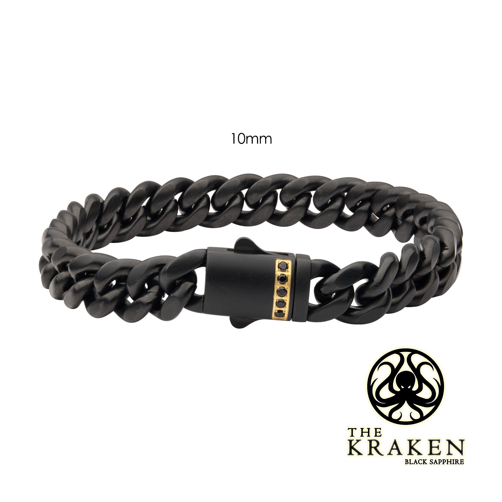 10mm Black IP Steel Matte Finish Miami Cuban Chain Bracelet with 1.6mm Genuine Black Sapphire Gem - Stylish Men's Jewelry for Casual Wear, Parties & Gifts