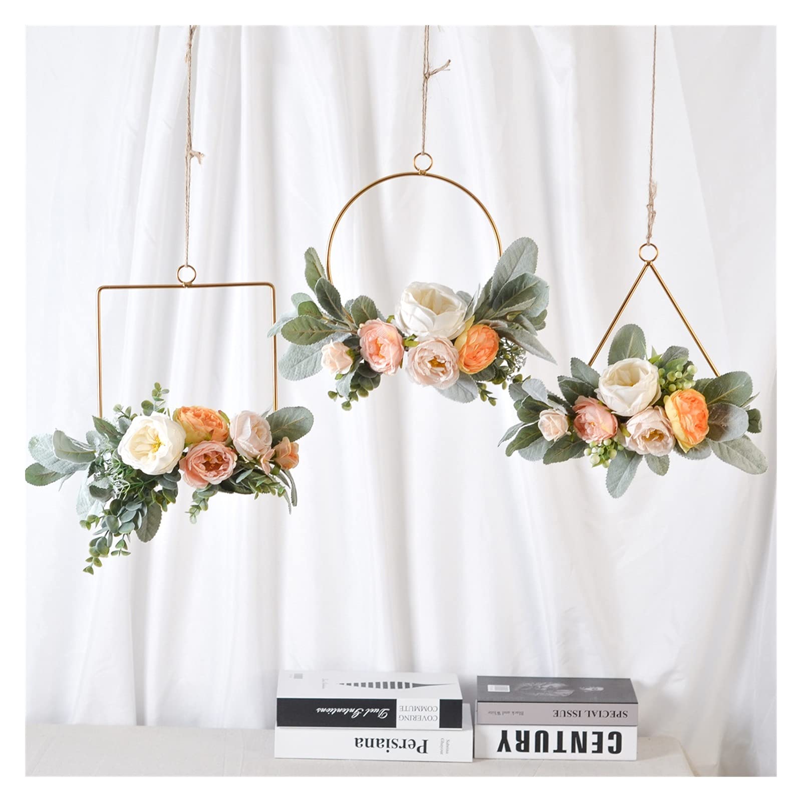 Artificial Eucalyptus Garland with Pink Roses and Berries - Fall Floral Wreath for Wedding Backdrop, Door Decor, Christmas Wall Hanging - Metal Ring Wreath Set for Home, Party & Seasonal Decorations