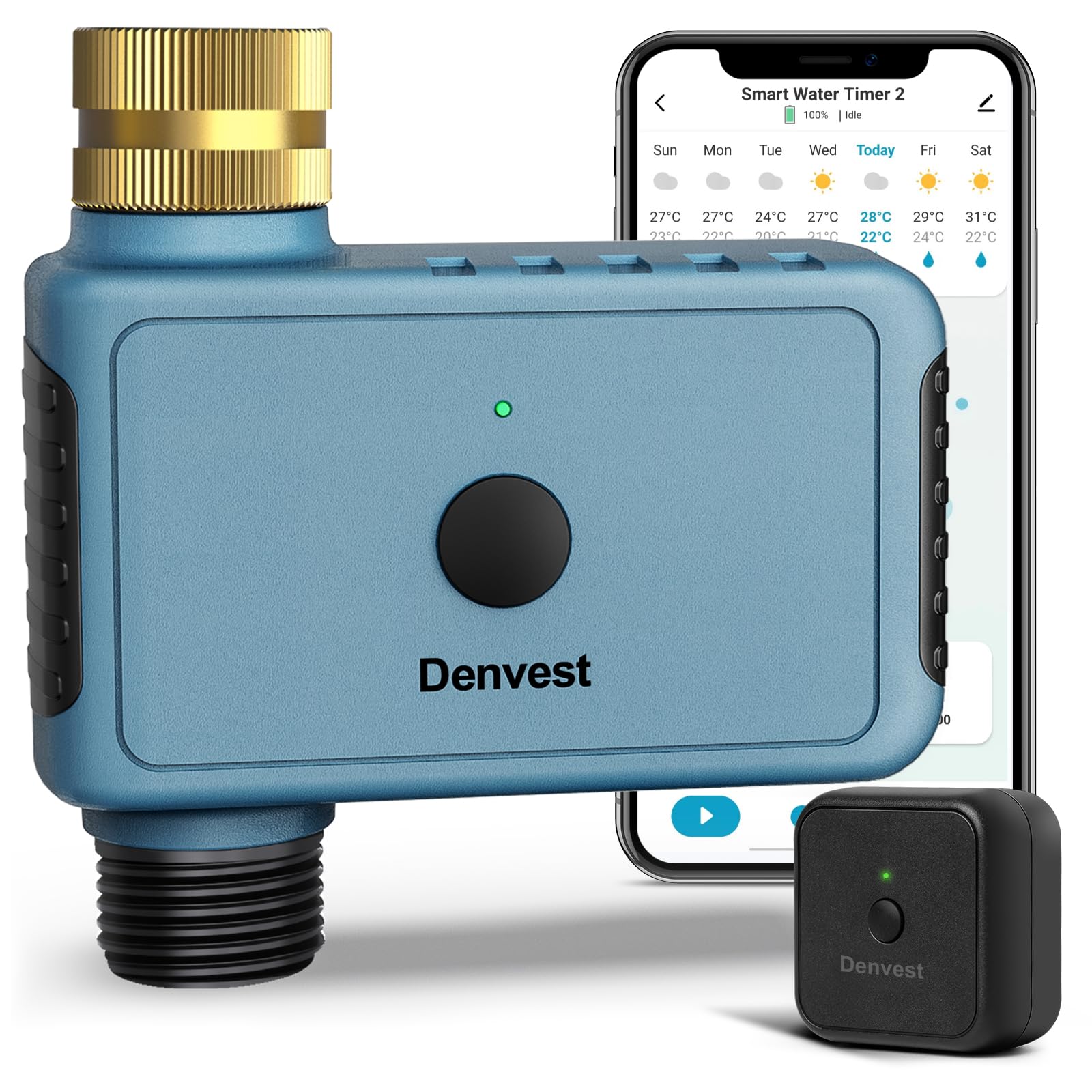 Smart WiFi Water Timer with Brass Inlet - 1 Zone Garden Hose Timer, Sprinkler Controller with APP Remote Control via 2.4GHz WiFi - Works with Alexa & Google Assistant (Blue) | Perfect for Lawn Irrigation, Plant Watering & Smart Home Automation
