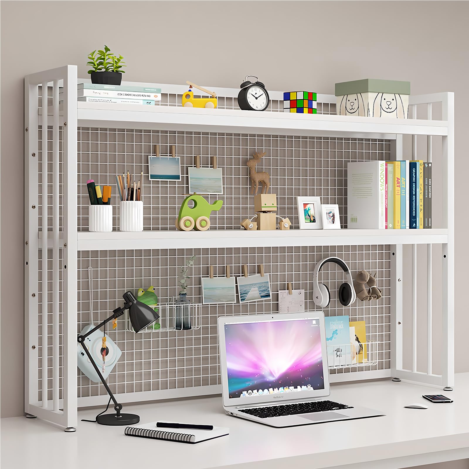 FPIGSHS Adjustable Desk Bookshelf Organizer Rack - 135cm Height Desktop Bookcase for Office & Home, Computer Desk Storage Shelf for Books, Files, Office Supplies & Accessories - Perfect for Workspace Organization & Home Office Decor