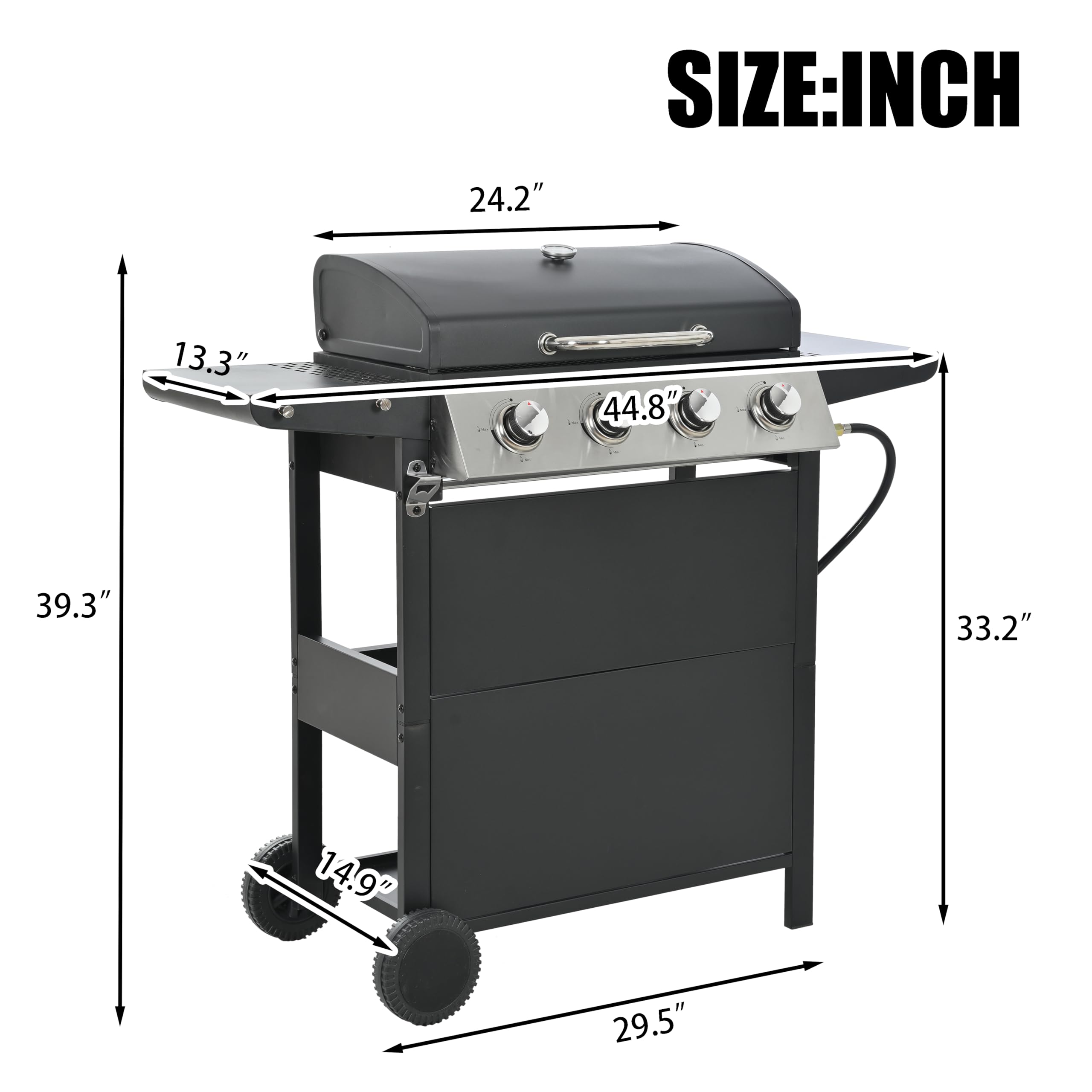 4 Burner Propane Gas Grill with Wheels - Heavy-Duty Stainless Steel Outdoor BBQ Grill for Backyard, Garden & Patio - Perfect for Family Gatherings, Camping & Tailgating Parties
