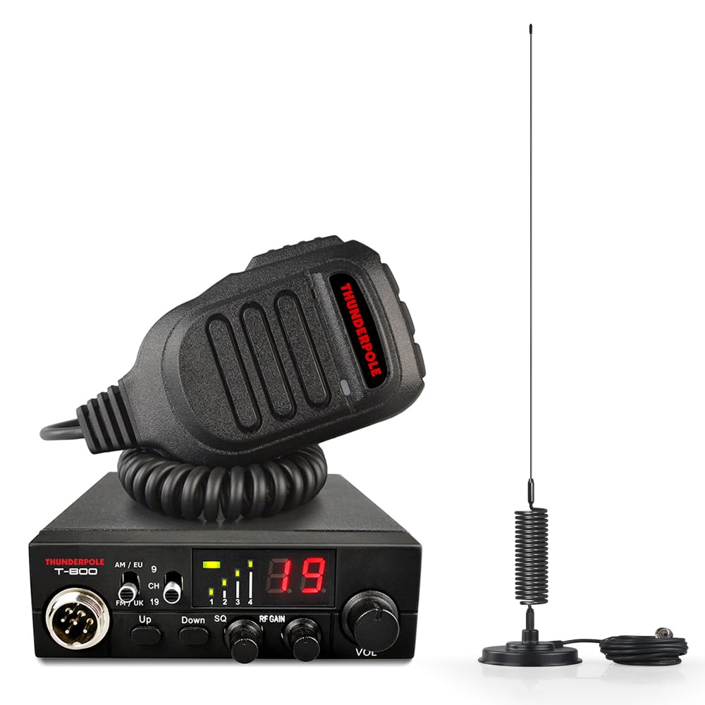Thunderpole T-800 CB Radio Kit with Mini Orbitor Mag Aerial - 12V AM/FM CB Radio & Antenna Starter Pack for Truckers, Off-Roading & Emergency Communication