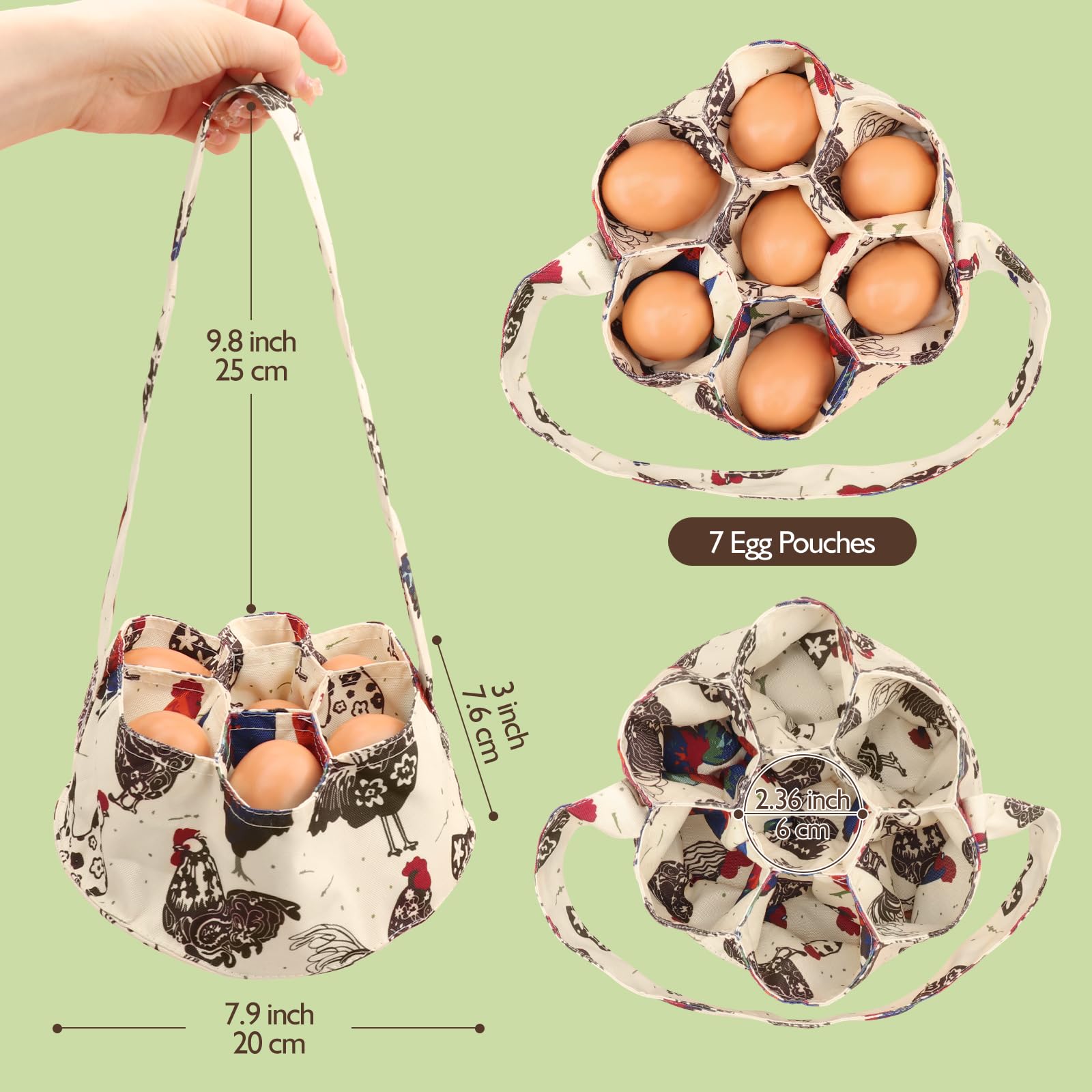 Hossmily 7-Pocket Egg Collecting Basket - Mini Farmhouse Egg Gathering Basket for Chicken, Duck, Goose Eggs - Durable Storage & Transport Solution for Homestead, Garden & Farmers Market (1 Pack)