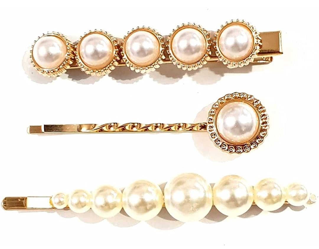 Elegant Pearl & Rhinestone Hair Clips for Women - Korean Style Hair Barrettes Set of 3 - Perfect for Weddings, Parties & Daily Hair Accessories - Fashionable Gift for Women & Girls (CLIP-3)