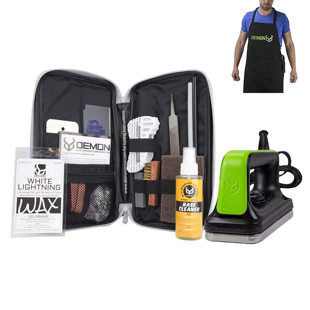 Demon Mechanic Ski and Snowboard Tuning Wax Kit - Universal Wax, Base Cleaner, Waxing Iron & Apron - Perfect for DIY Ski/Snowboard Maintenance at Home or On the Go