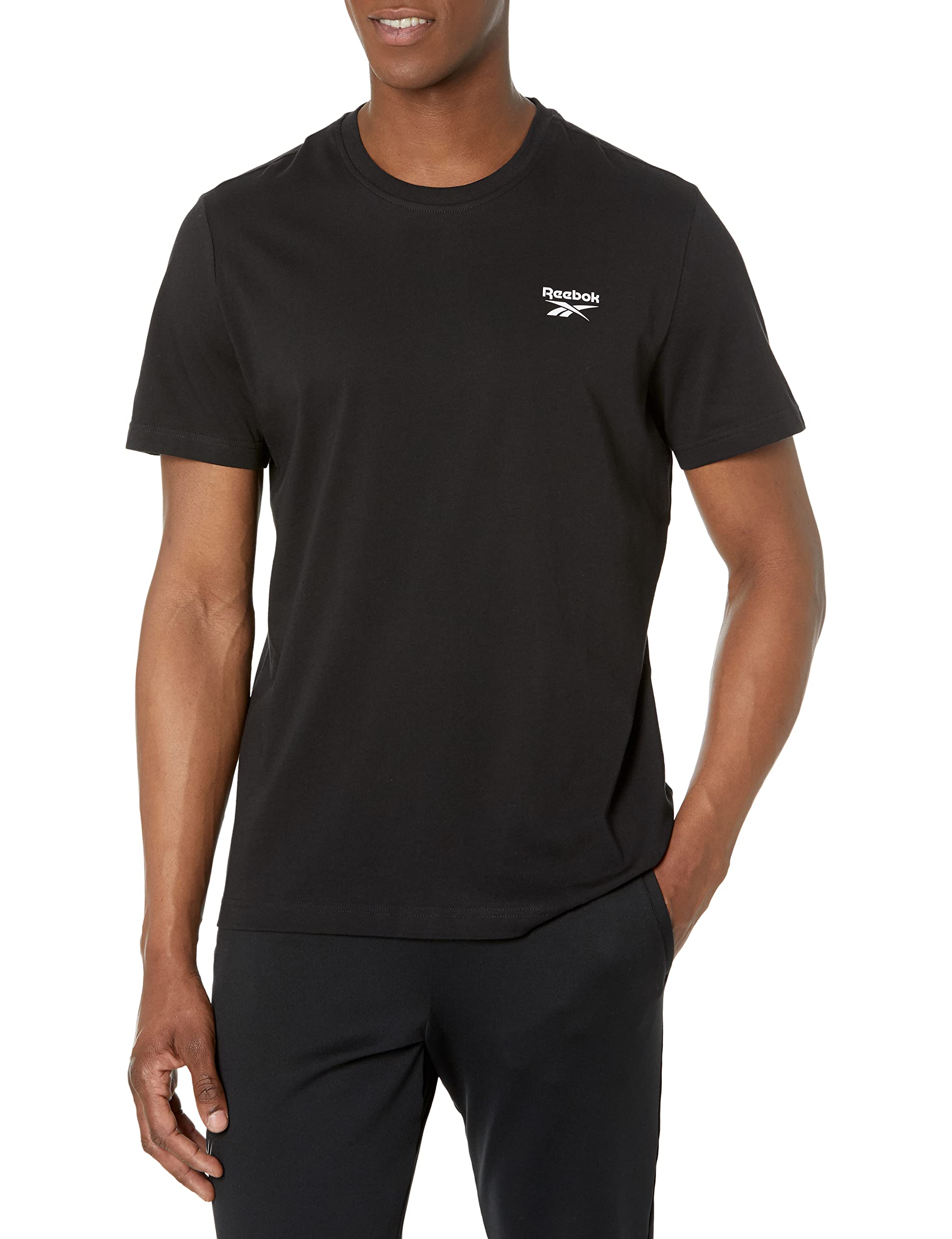 Reebok Men's Small Logo T-Shirt - Comfortable Cotton Crewneck Tee for Casual Wear, Gym & Everyday Outfits
