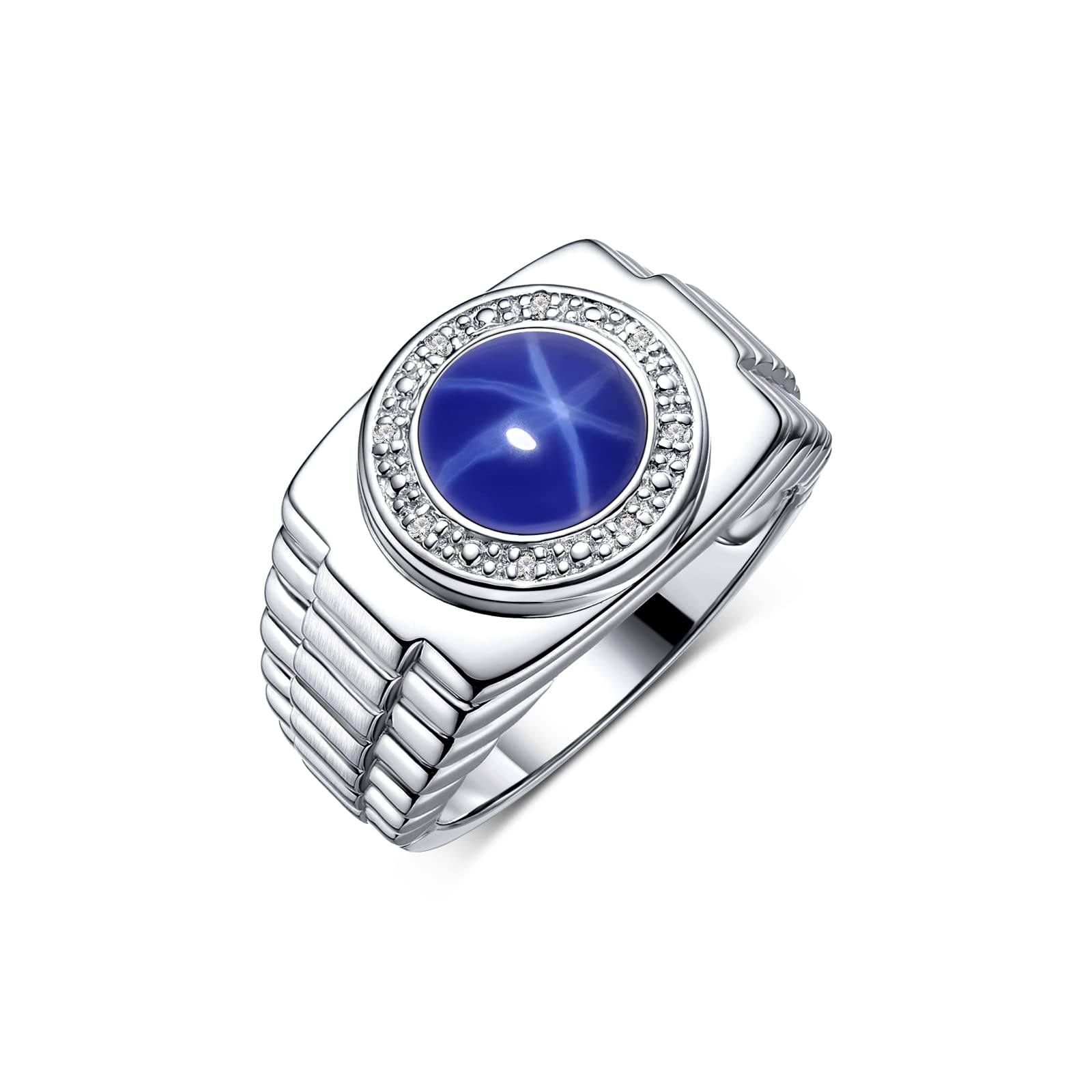 Rylos Men's Sterling Silver Rings with Round Cabochon Gemstone & Diamonds - Size 8-13, Designer Wedding Band, Anniversary & Fashion Jewelry for Men - Perfect for Gifts, Date Nights & Special Occasions