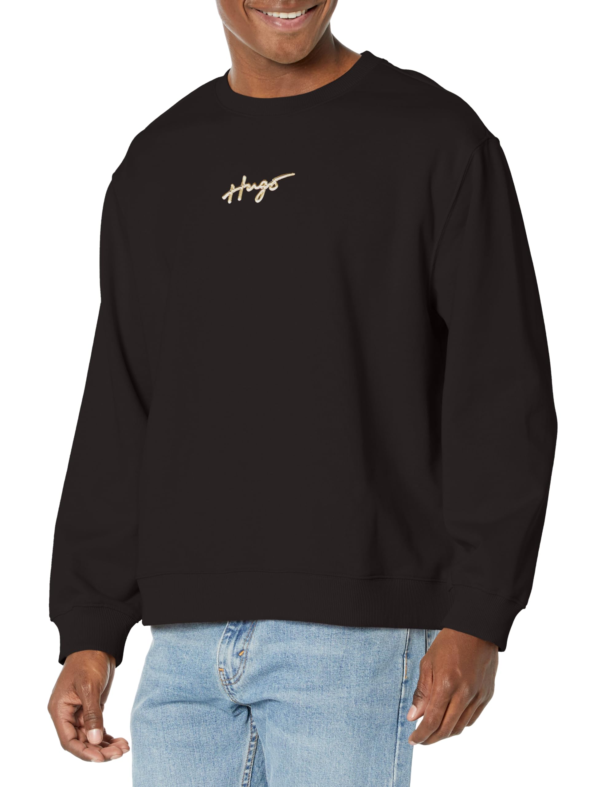 HUGO Men's Script Logo Pullover Crewneck Sweatshirt | Casual Cotton Comfort Wear for Everyday & Street Style Outfits