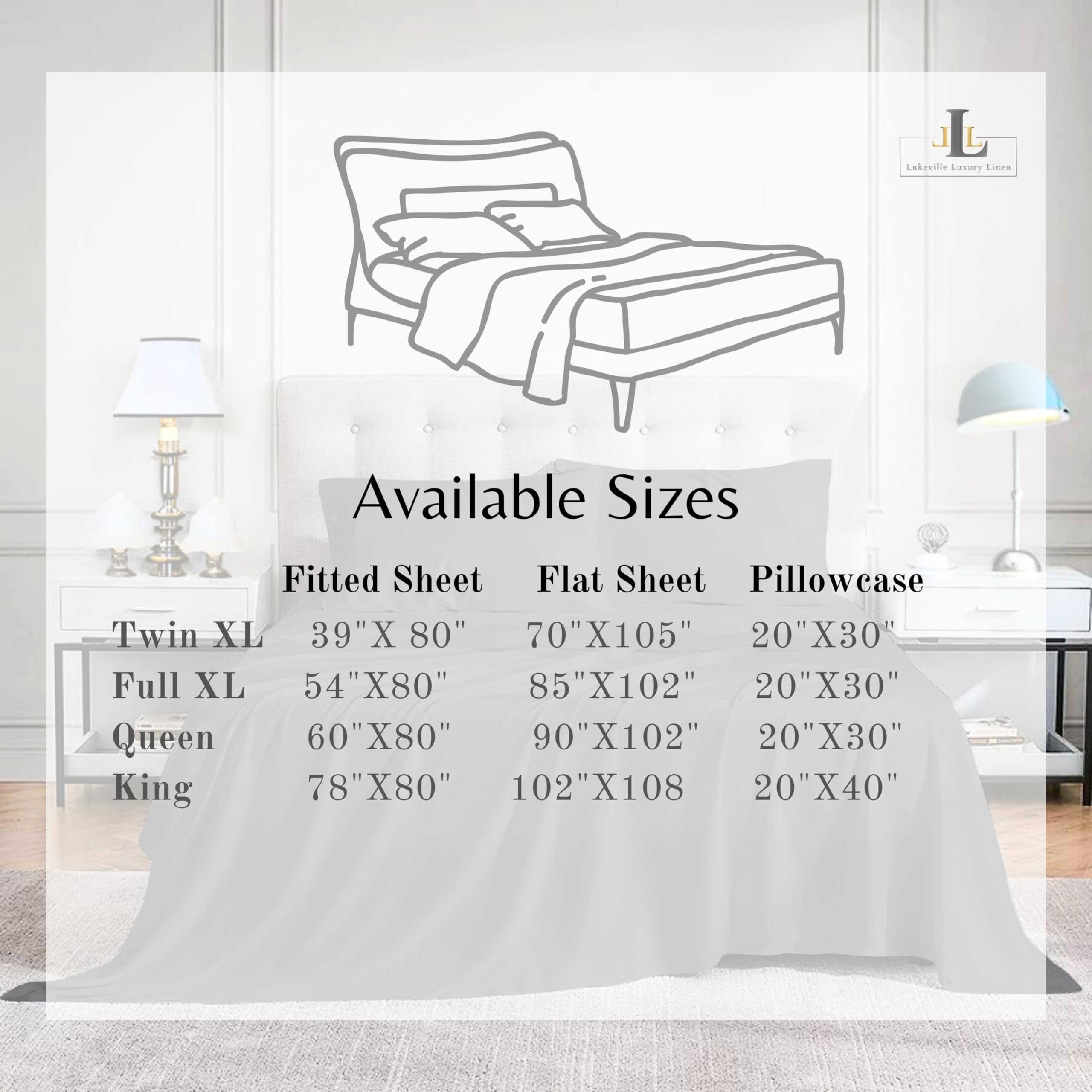 Lukeville Luxury 100% Cotton 4-Piece XL Bed Sheet Set - 500 Thread Count Ultra Soft & Breathable Cooling Sheets - Deep Pockets Fits 16