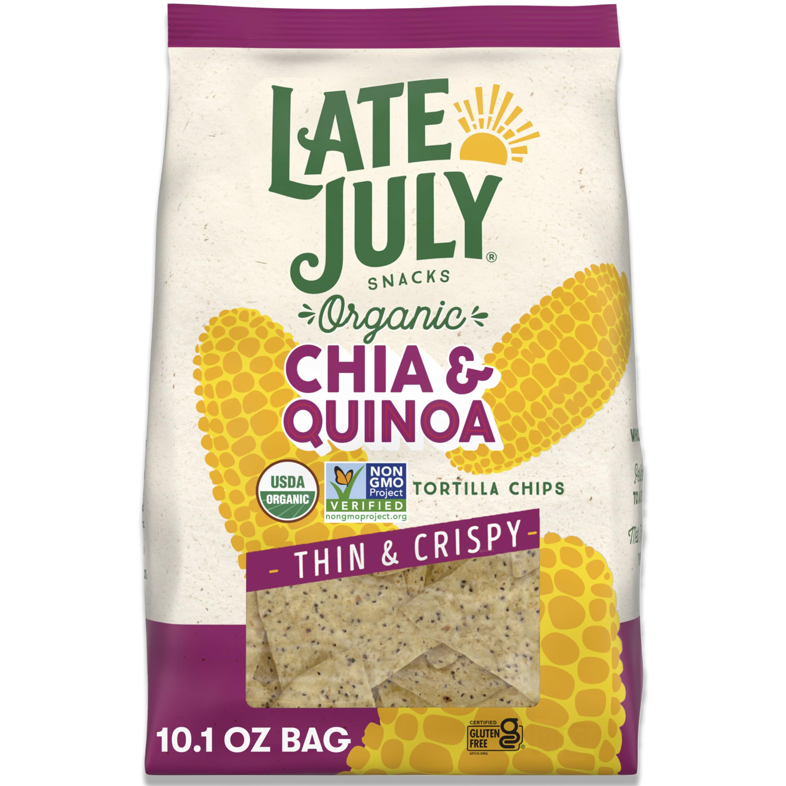 Organic Thin & Crispy Tortilla Chips with Chia & Quinoa - Late July Snacks, 10.1oz | Gluten-Free, Non-GMO | Perfect for Parties, Snacking & Healthy Diets