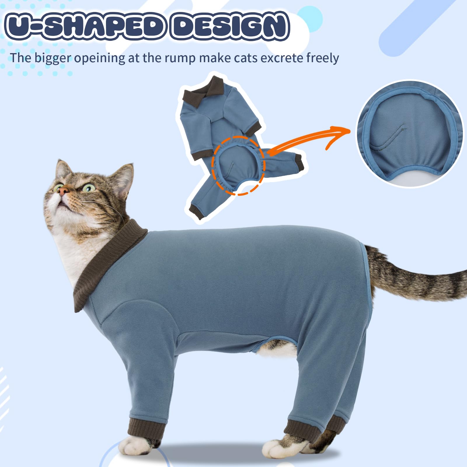 Soft Cat Recovery Suit - Post-Surgery Onesie for Male & Female Cats | Anti-Shedding Shirt & Comfortable Pajamas | Perfect for Wound Protection, Stress Relief & Hairball Control (Ideal After Spay/Neuter Surgery)