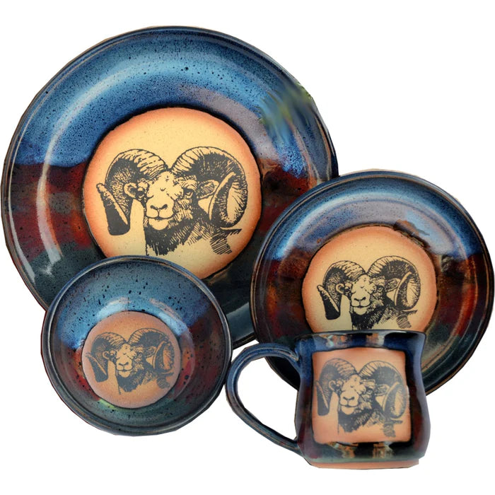Premium Mountainscape Bighorn Sheep Dinnerware Set - Rustic Ceramic Plates & Bowls for Cabin, Lodge & Western Home Decor - Perfect for Camping, Hunting Trips & Outdoor Entertaining