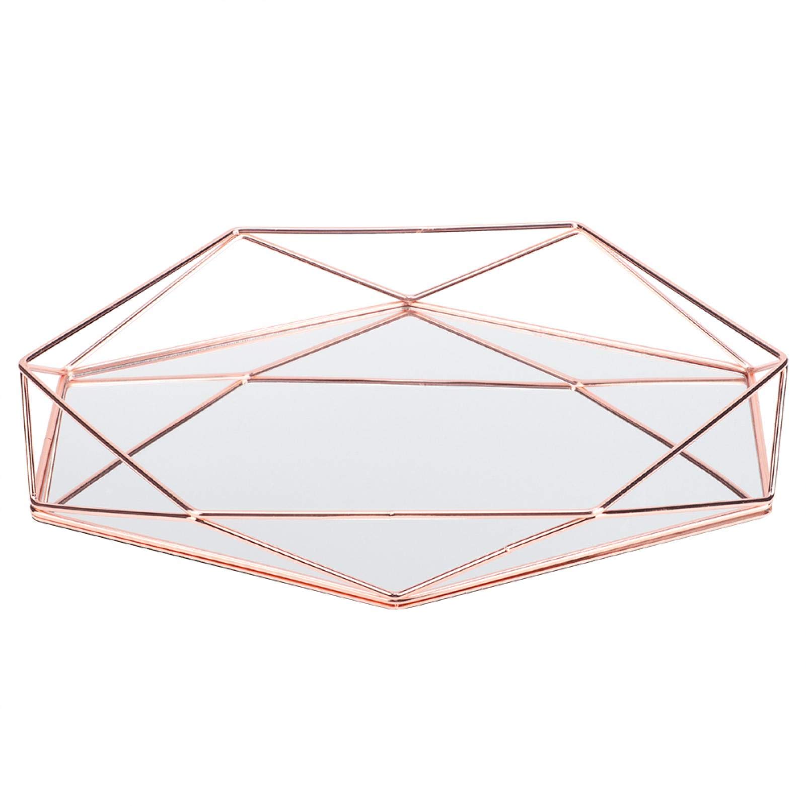 OUKENS Hexagon Gold Jewelry Storage Box - Metal Cosmetic Organizer Tray for Bathroom, Vanity, Desk & Countertop - Stylish Geometric Prism Makeup & Accessory Holder