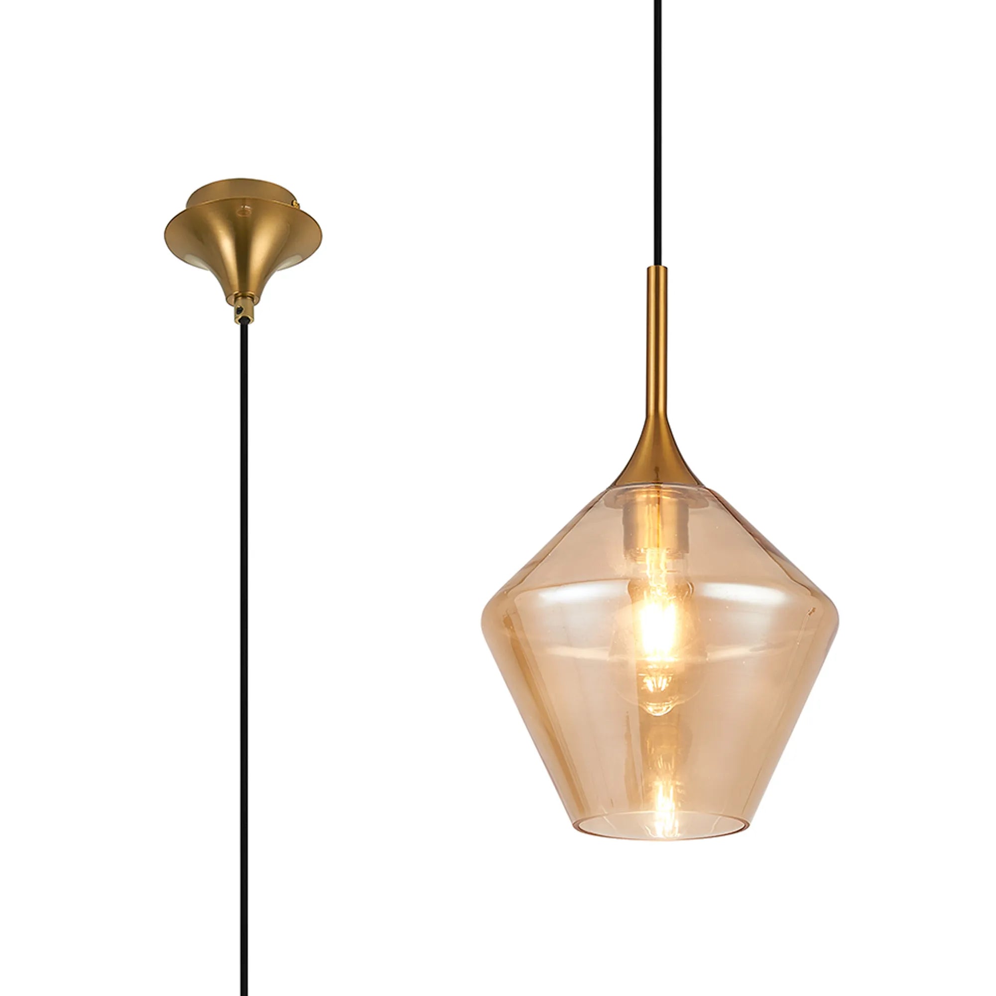 Benalla Single Pendant Light Fixture - Diamond Glass Shade with E27 Socket in Multiple Finish Options - Perfect for Dining Room, Kitchen Island or Bedroom Lighting