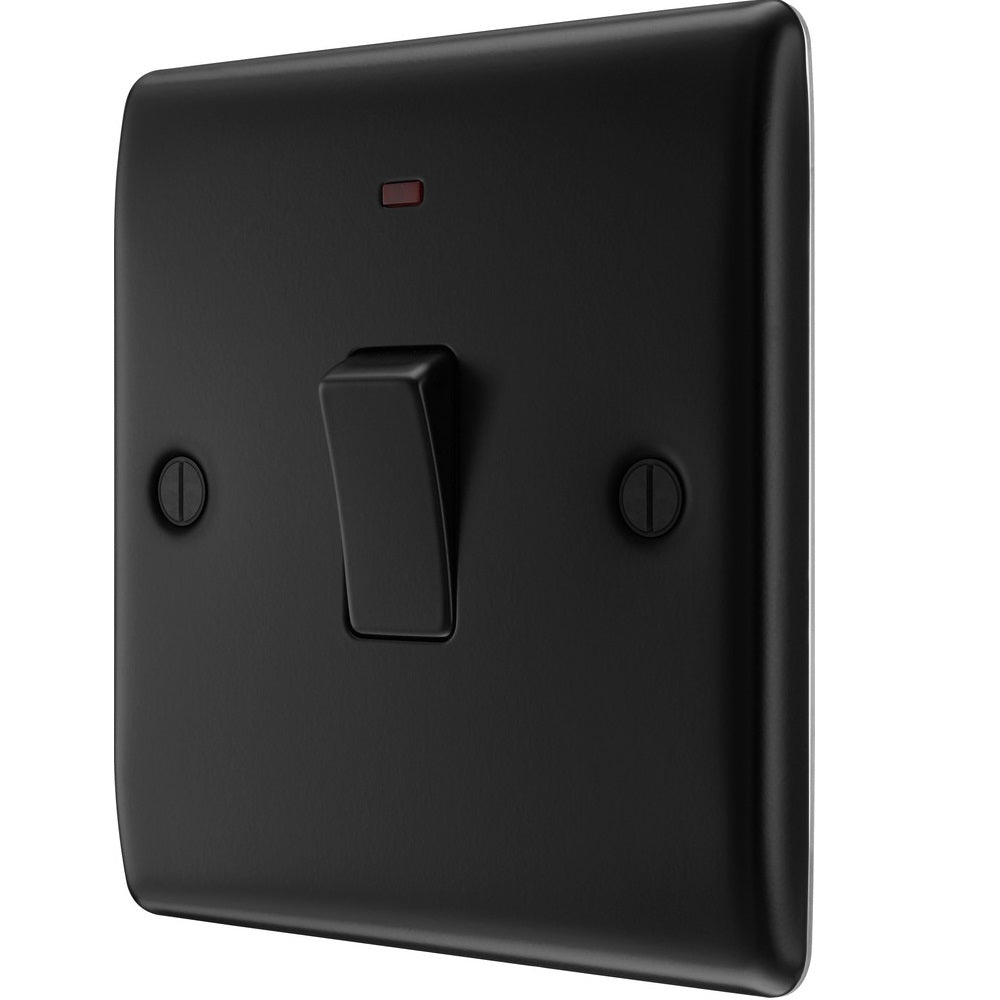 BG Nexus Metal Matt Black 20A Double Pole Switch with Neon Indicator - NFB31 - Ideal for Home Electrical Panels and Industrial Control Systems