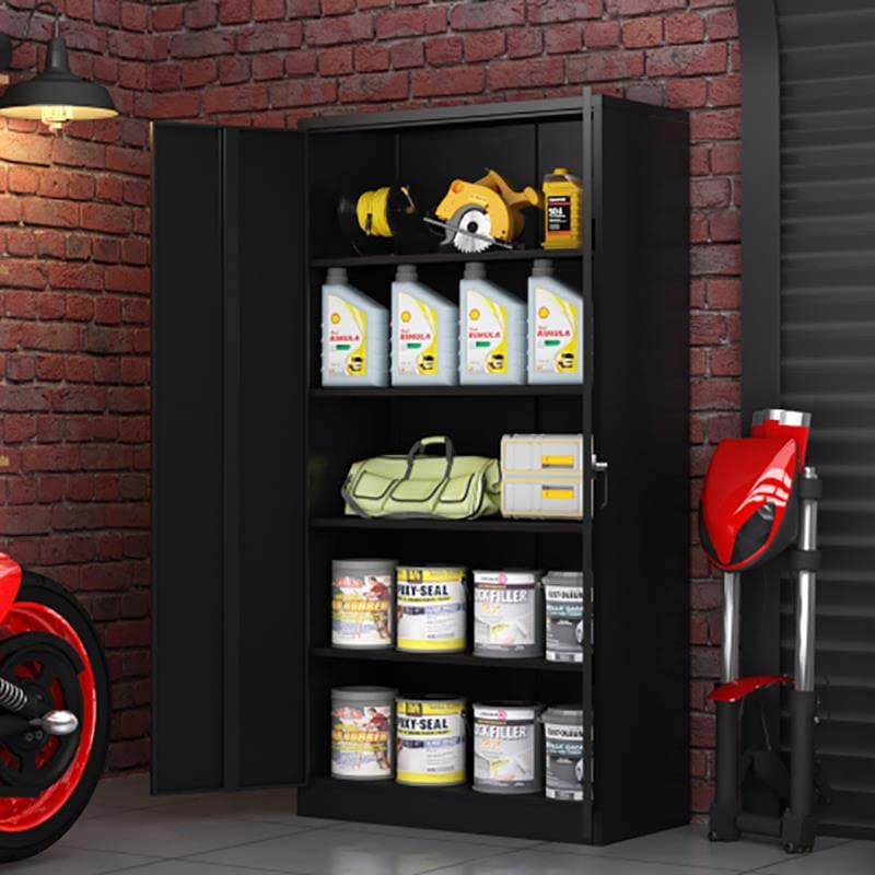 Heavy Duty Steel Locking Storage Cabinet with 4 Adjustable Shelves - Black Metal Security Cabinet for Garage, Warehouse & Office Organization