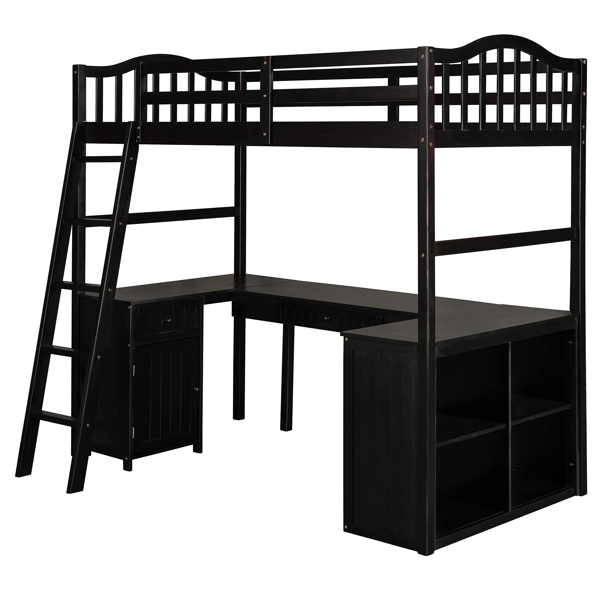 Harper & Bright Designs Wooden Twin Loft Bed with Desk, Drawers & Storage Shelves - Space-Saving High Loft Bed Frame for Kids, Teens & Adults - Perfect for Small Bedrooms, Dorm Rooms & Studio Apartments (Espresso Finish)