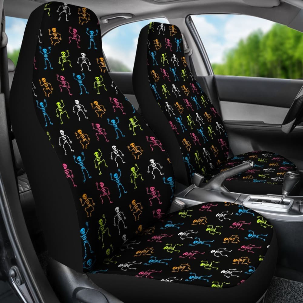 2 Pcs Gothic Skeleton Skull Car Seat Covers - Universal Fit for Cars, Trucks & SUVs - Halloween Decor & Gothic Style Accessories - Perfect for Horror Fans & Car Enthusiasts