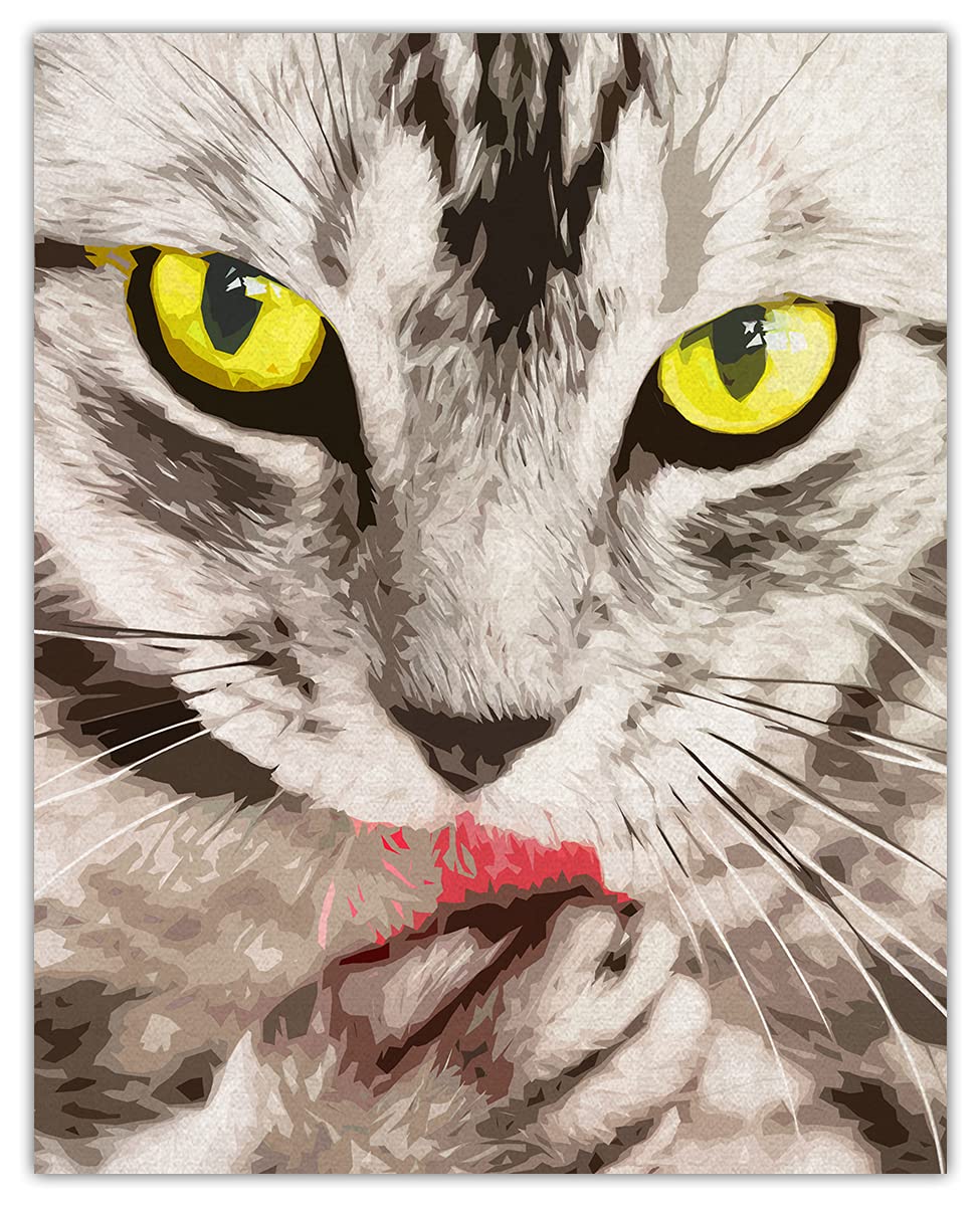 Minimalist Cat Licking Paws Abstract Wall Art - Boho Aesthetic Unframed Poster 8x10 Inch for Home, Office, Bedroom & Living Room Decor - Perfect for Pet Lovers & Modern Interior Design