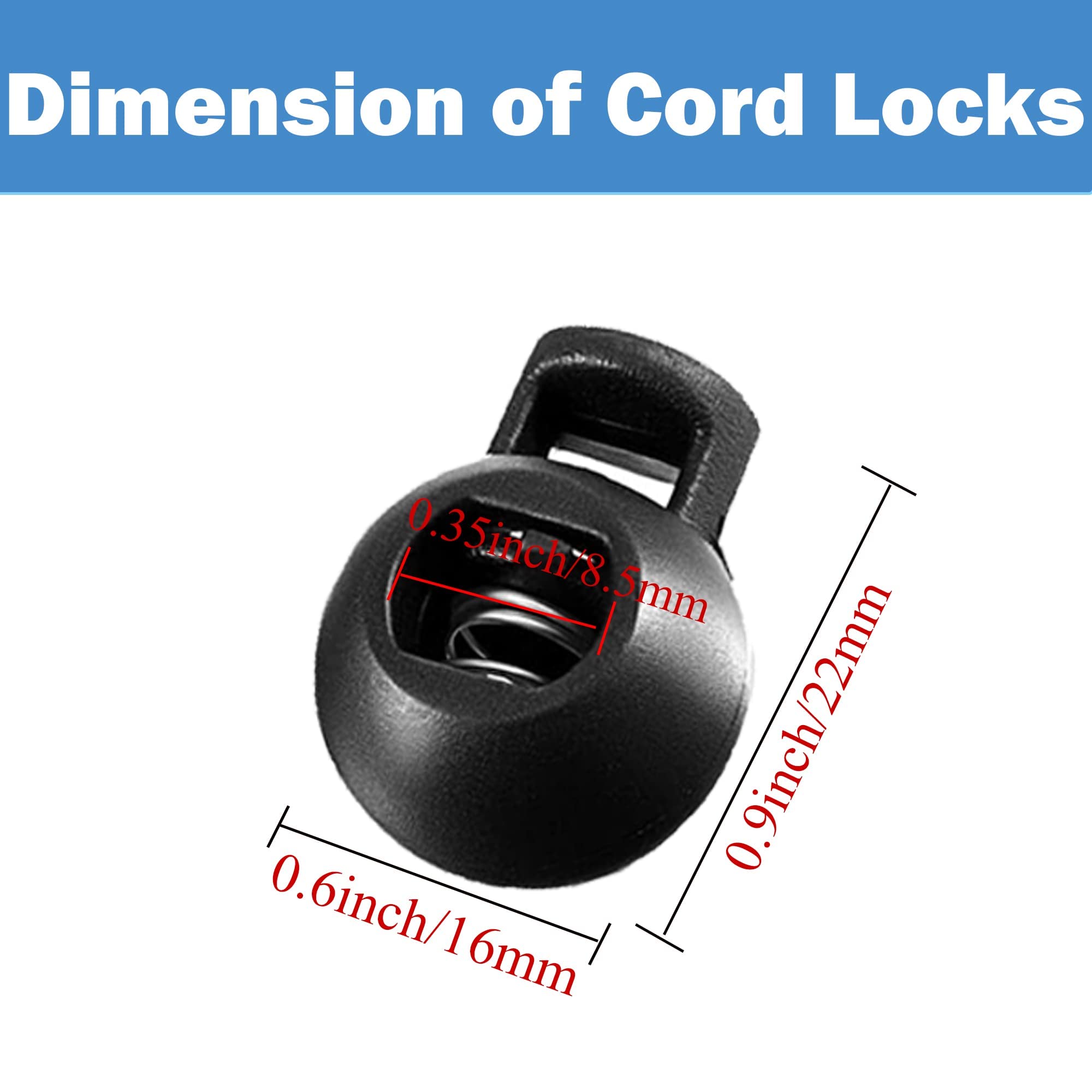 J.CARP 30Pcs Ball Shape Plastic Cord Locks & 30Pcs Heavy Duty Black Cord Locks for Backpacks, Hoodies, Jackets, and Outdoor Gear - Secure Drawstring Adjusters for Bags, Clothing, and Camping Equipment