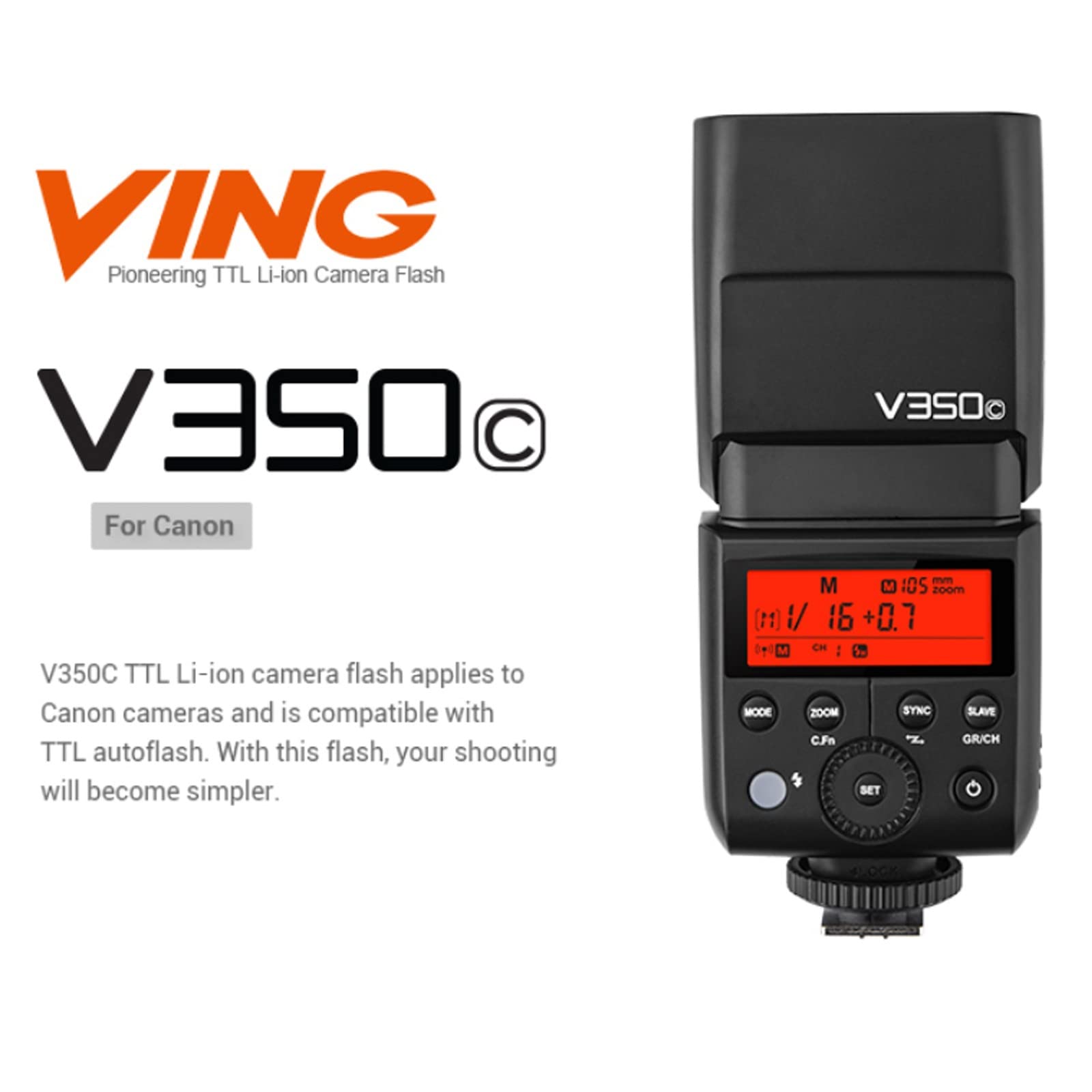 Godox V350C Flash with X3-C Trigger for Canon | 1/8000s HSS, 2.4G Wireless, GN36 | TTL Speedlight for Canon 6D, 80D, 77D, 70D, 60D, 50D | Perfect for Portrait, Wedding & Event Photography