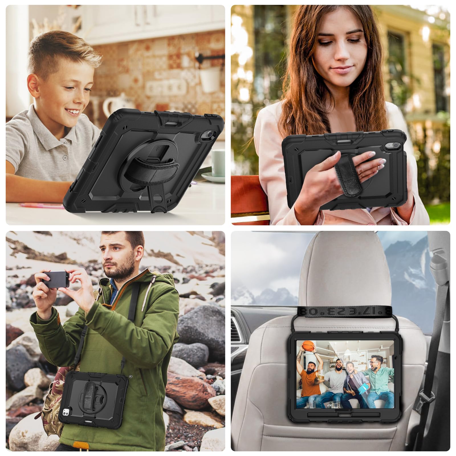 Herize iPad Air 11 Inch Case (2024/2025, 7th/6th Gen) - Shockproof Silicone Cover with Built-in Stand, Screen Protector & Pen Holder | Shoulder Strap Included | Perfect for Work, Travel & Outdoor Use