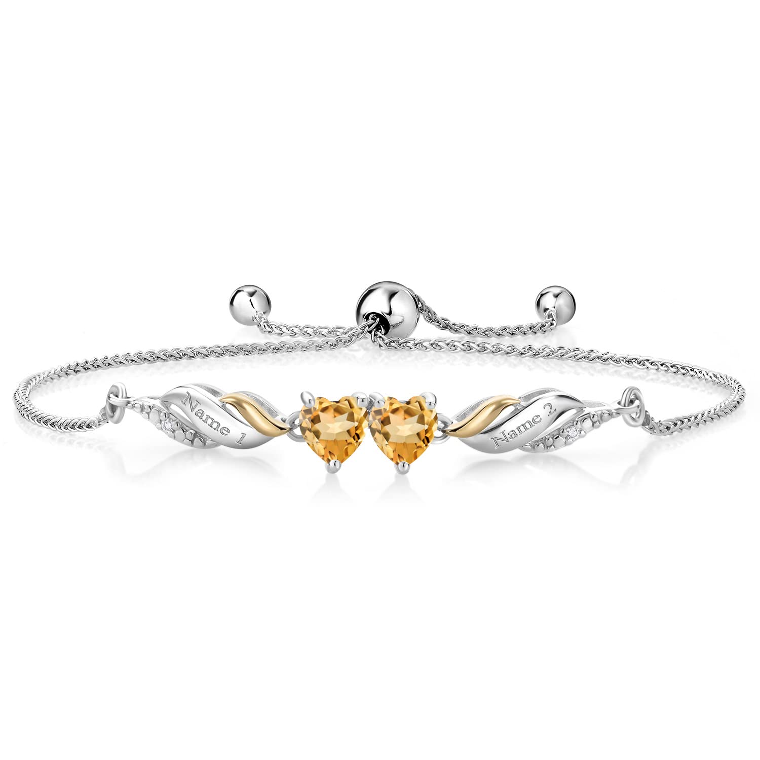 0.94 Ct Heart-Shaped Yellow Citrine & Lab-Grown Diamond Bracelet in 925 Silver & 10K Gold | Elegant Women's Jewelry for Valentine's Day, Anniversary & Special Occasions