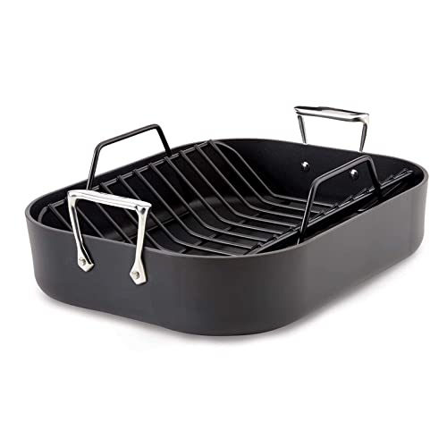 Premium Nonstick Roaster Cookware Pan with Rack - Stainless Steel Handles, Hard Anodized, Dishwasher & Oven Safe up to 500°F, PFOA Free - Perfect for BBQ, Outdoor Cooking, Family Dinners & Holiday Roasts (Black)