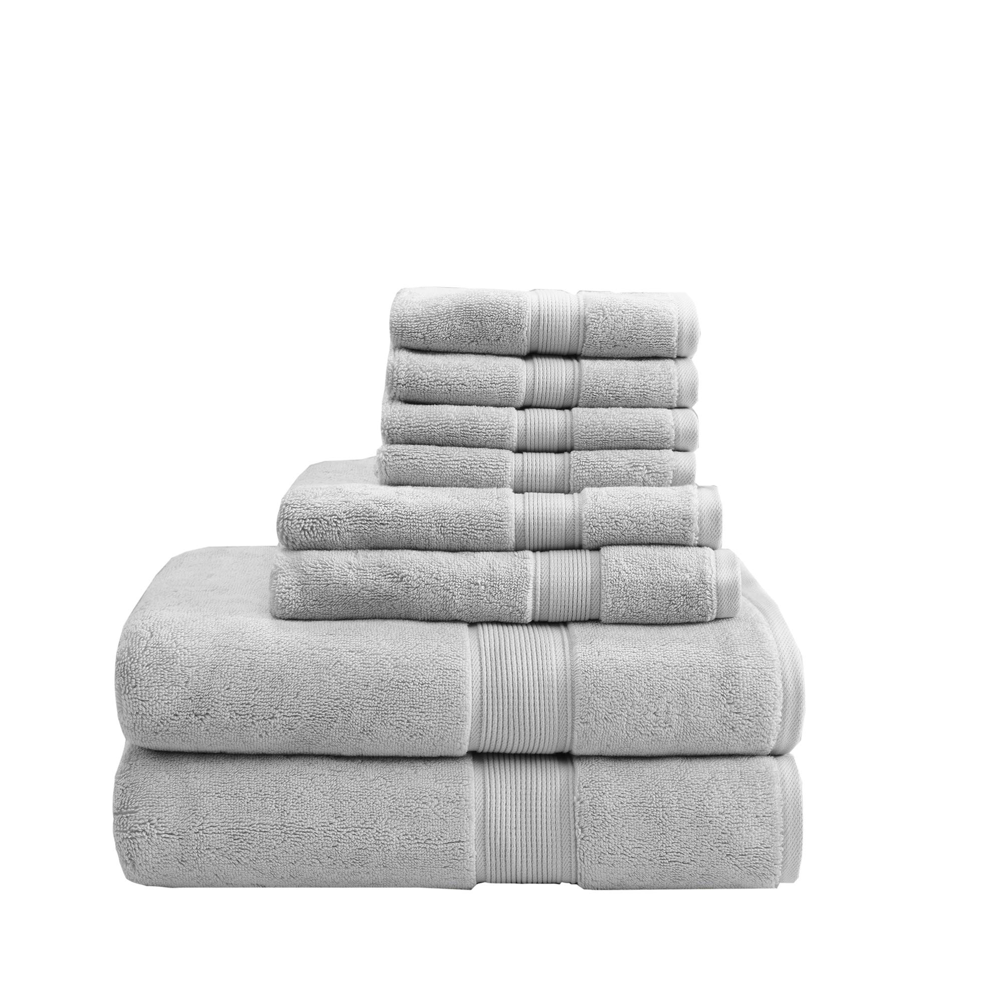 Madison Park Signature 800GSM 100% Cotton Bath Towel Set of 8 - 2 Bath Towels, 2 Hand Towels, 4 Washcloths | Ultra Absorbent, Quick Dry, Spa Quality Luxury Towels for Bathroom & Guest Use | Perfect for Hotels, Spas and Home Bath Essentials (Silver)