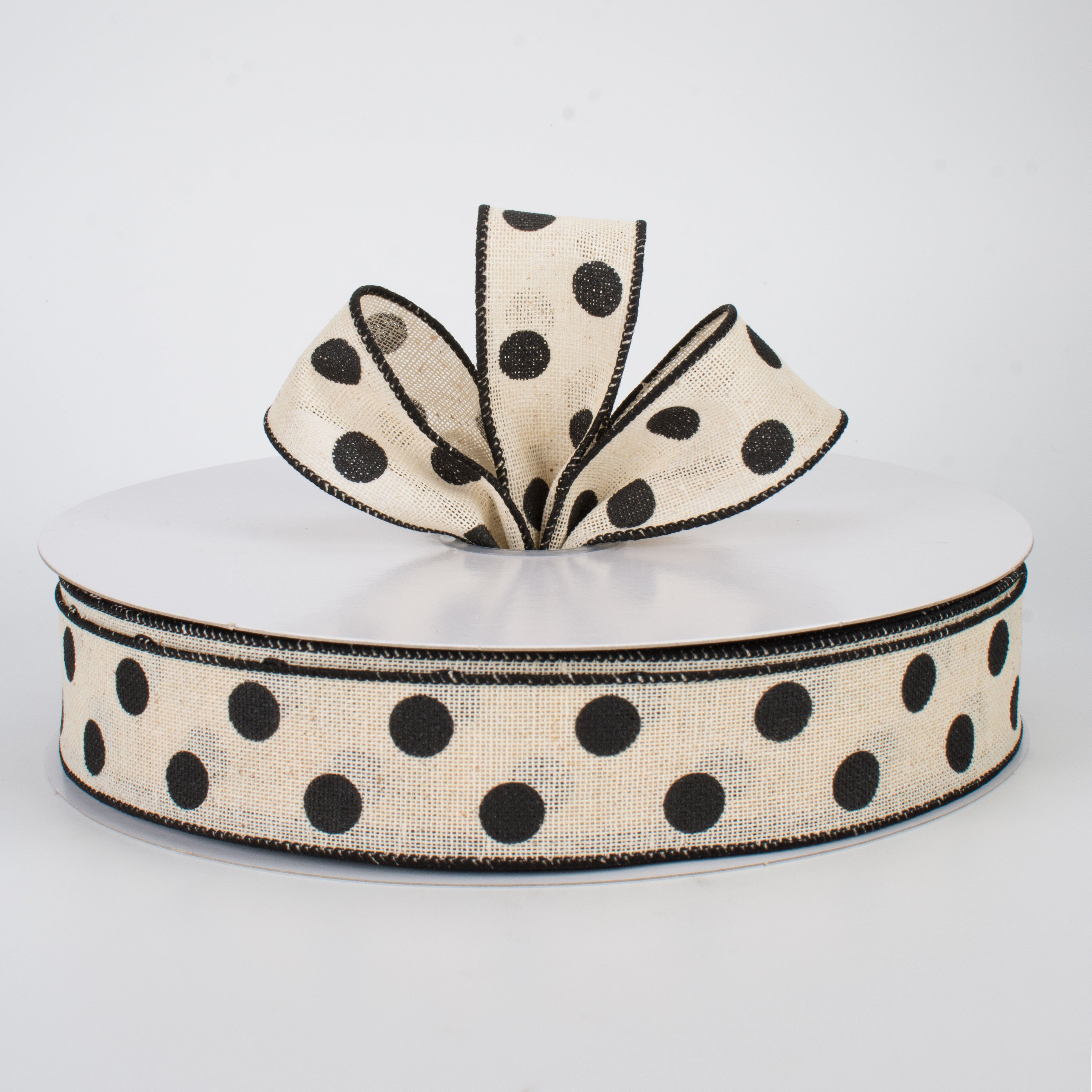 1.5 Inch Polka Dot Ribbon - Natural & Black Cotton Craft Ribbon (50 Yards) for Gift Wrapping, DIY Crafts, Scrapbooking & Party Decorations