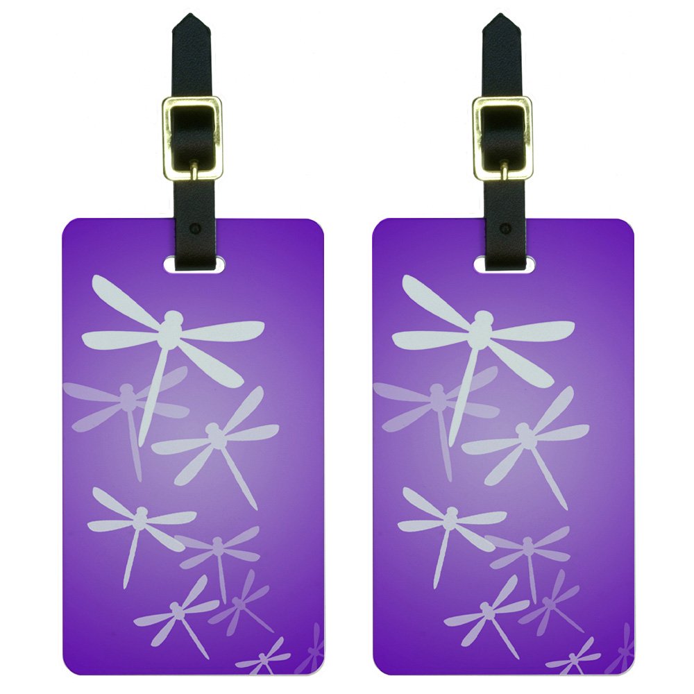 Dragonfly Luggage Tags Set of 2 - Purple Suitcase ID Tags for Carry-On Bags | Perfect for Travel, Vacation & Airport Identification