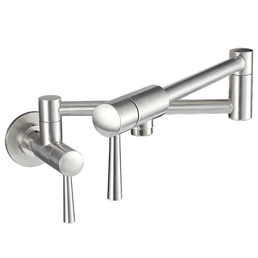 IMLEZON Commercial Stainless Steel Wall Mount Pot Filler Faucet - Foldable & Extendable Kitchen Sink Faucet with Single Hole & Dual Handles - Perfect for Restaurants, Home Kitchens & Food Prep Stations