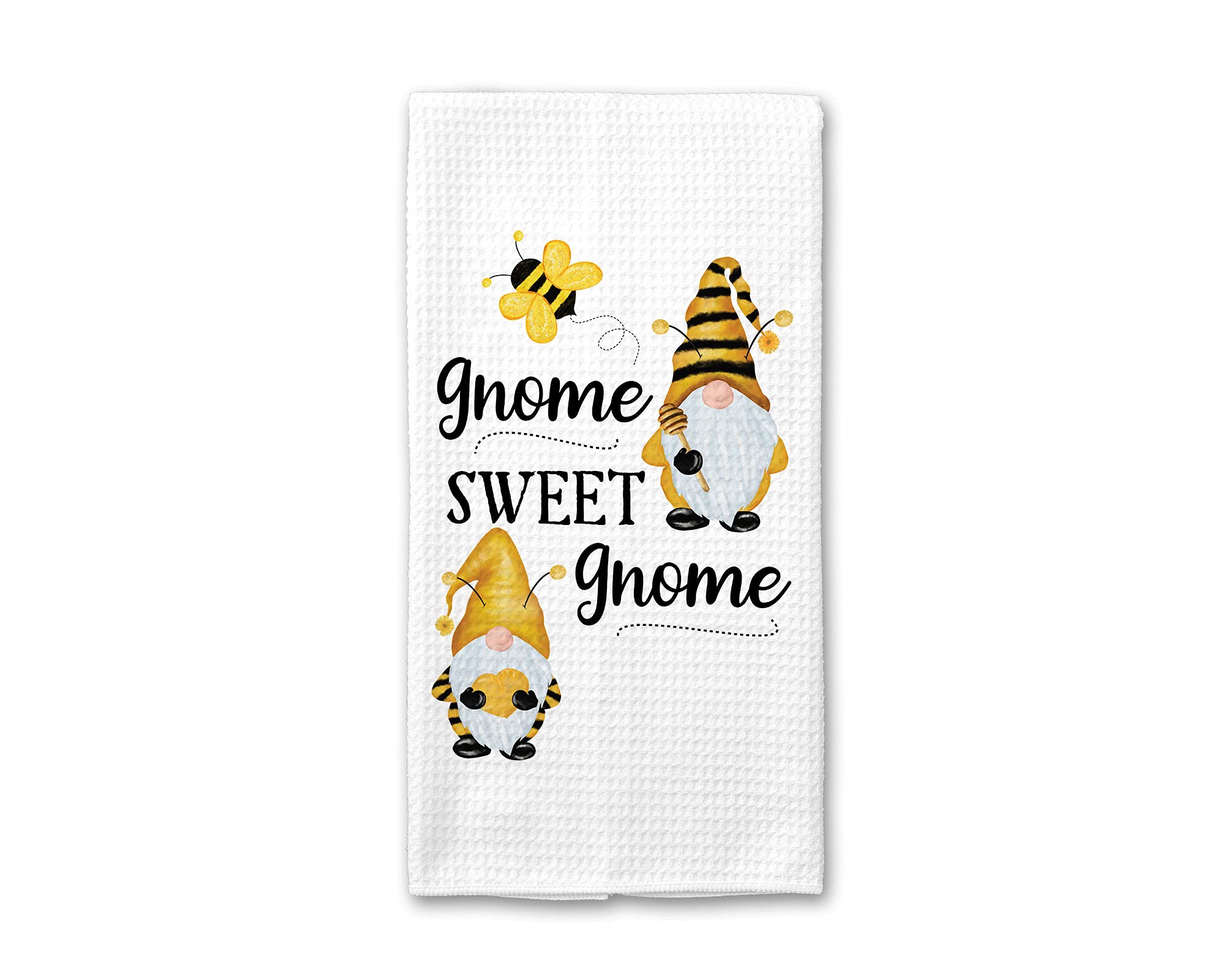Gnome Sweet Gnome Kitchen Towel - Bee Themed Dish Cloth for Summer Kitchen Decor | Seasonal Home Accessories | Funny Housewarming Gift for Friends | Perfect for Farmhouse, Cottagecore & Cozy Kitchen Styles