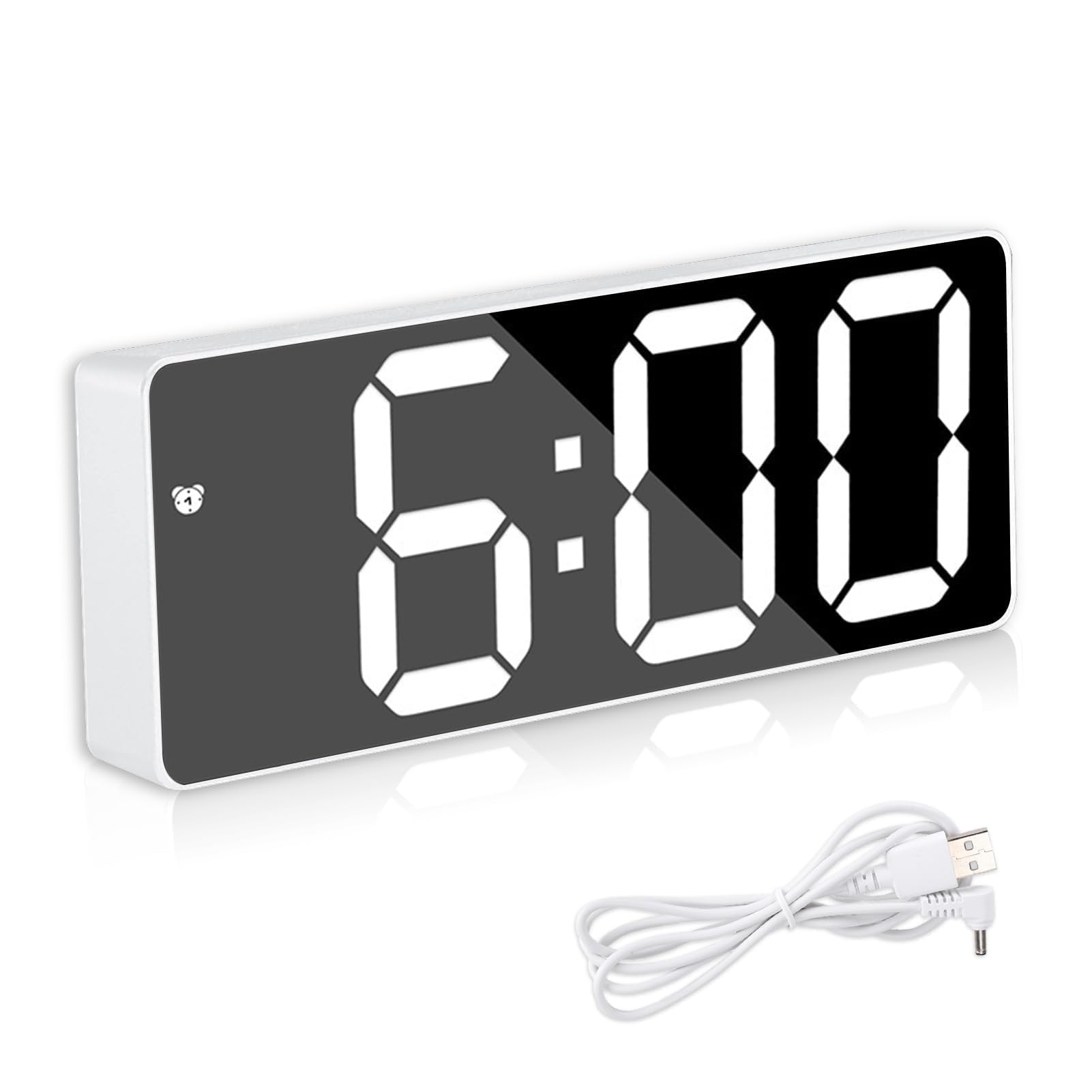 Digital Alarm Clock with Adjustable Brightness - Mirror Surface LED Desk Clock for Bedroom, Snooze Function, Voice Control, 12/24H Display | Perfect for Nightstands, Home Office & Dorm Rooms
