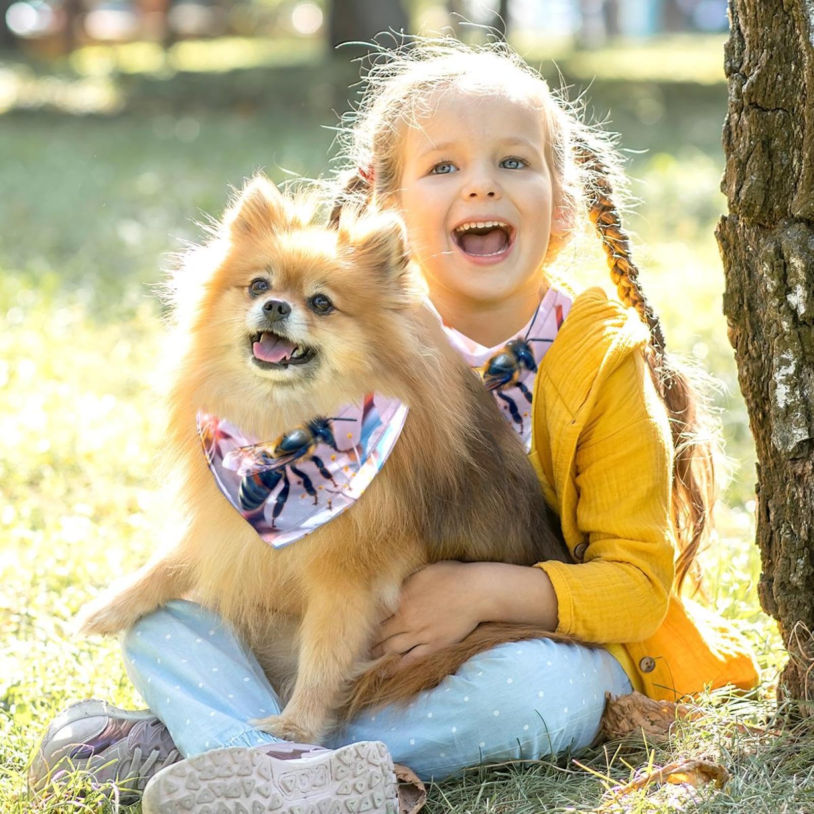 2-Piece Bee Flower Dog Bandanas - Pet Scarf & Square Bibs for Wedding Photo Props & Daily Accessories - Perfect for Parties, Holidays & Outdoor Adventures