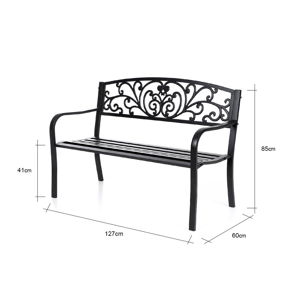 Hi-Line Gift 78651-BK 50-Inch Black Scroll Backrest Garden Bench for Outdoor Patio, Porch, and Lawn Decor