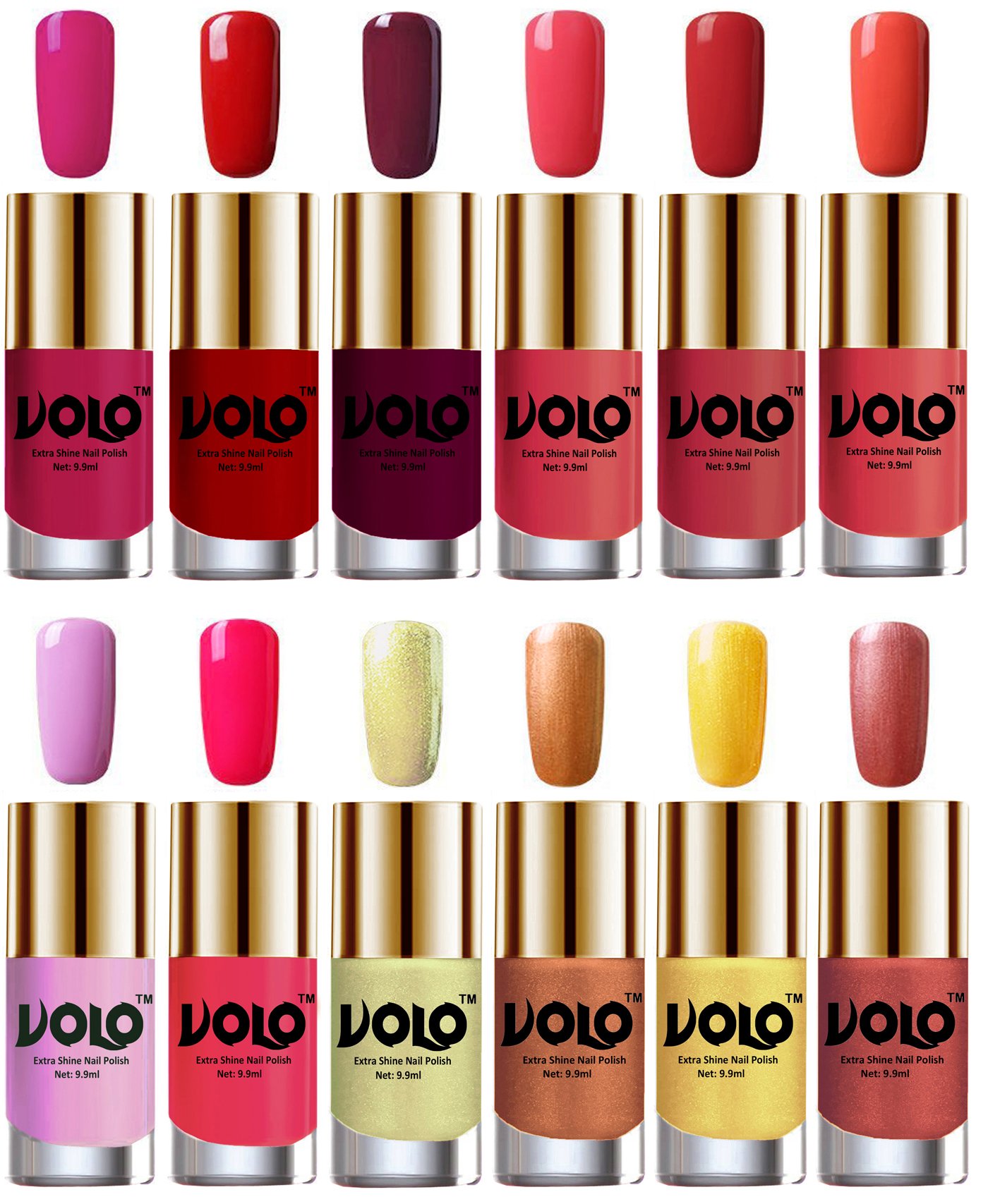 VOLO Luxury Super Shine Nail Polish Set - 12 Vibrant Long Lasting Colors for Manicure & Pedicure | Perfect for Parties, Weddings, Holidays & Everyday Wear