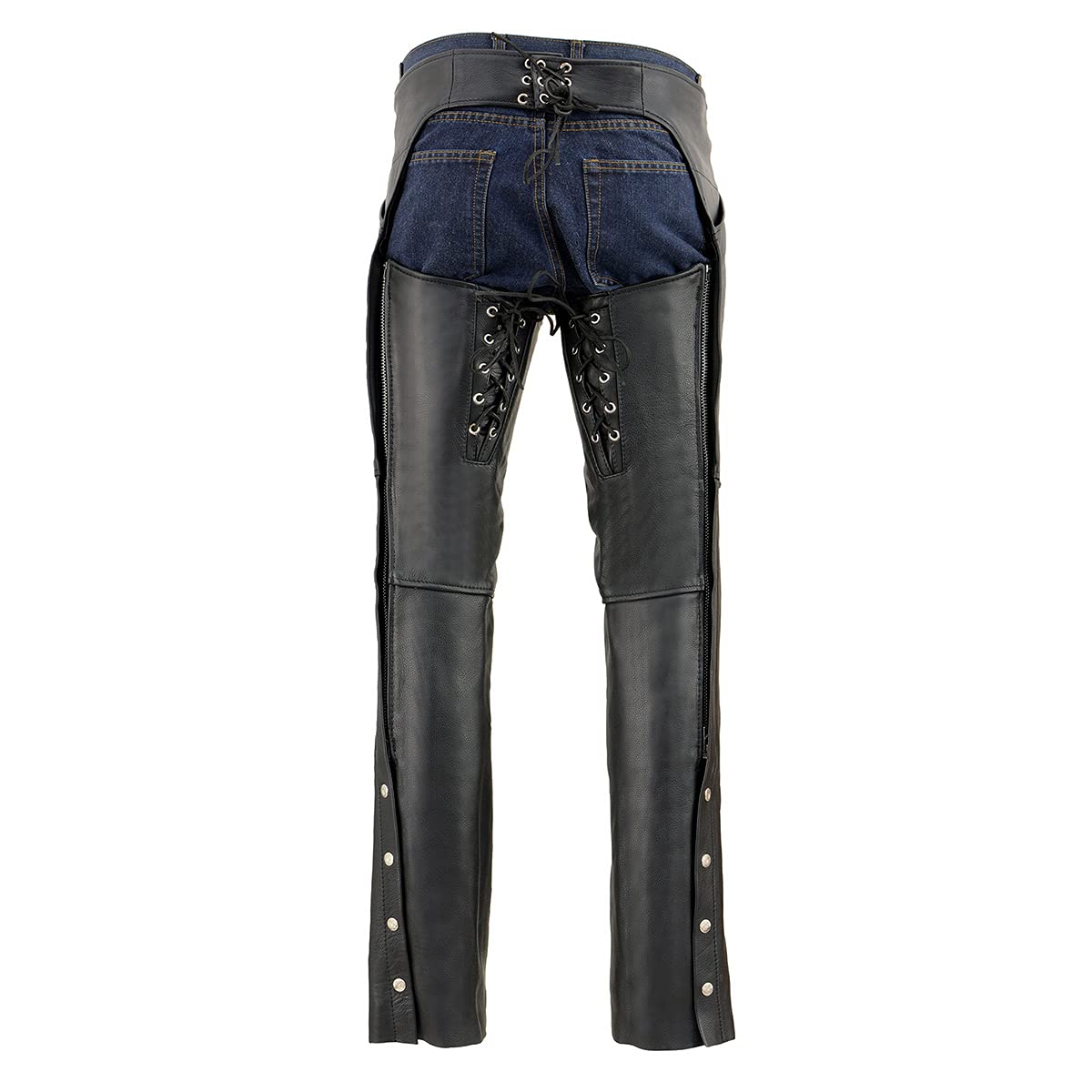Premium Milwaukee Leather Motorcycle Chaps for Women - Black Genuine Leather with Deep Hip Pockets & Thigh Laces - SH1173-3X-Large - Perfect for Riding, Biker Events & Outdoor Adventures