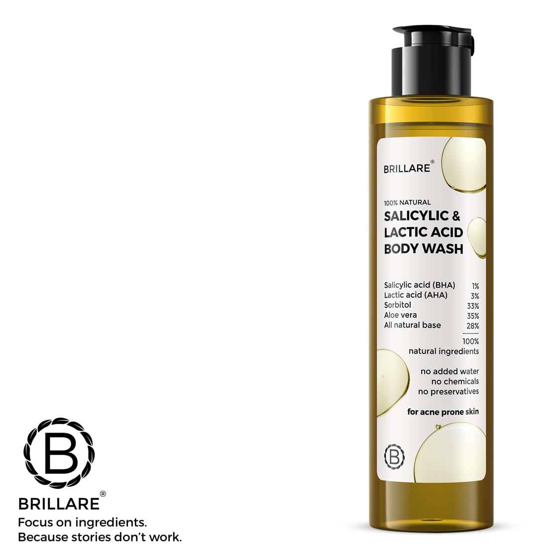 Brillare Salicylic & Lactic Acid Body Wash for Acne-Prone Skin - Clears & Purifies Oily Skin for Men & Women | Daily Shower Solution for Back Acne & Body Breakouts