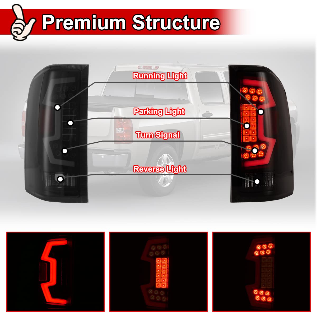 Nixon Offroad LED Tail Lights for Chevy Silverado 1500/2500HD/3500HD (2008-2014) - Matte Black Housing with Smoke Lens - Direct Replacement Rear Lamps Assembly (1 Pair) - Perfect for Off-Roading, Truck Upgrades & Nighttime Driving Safety