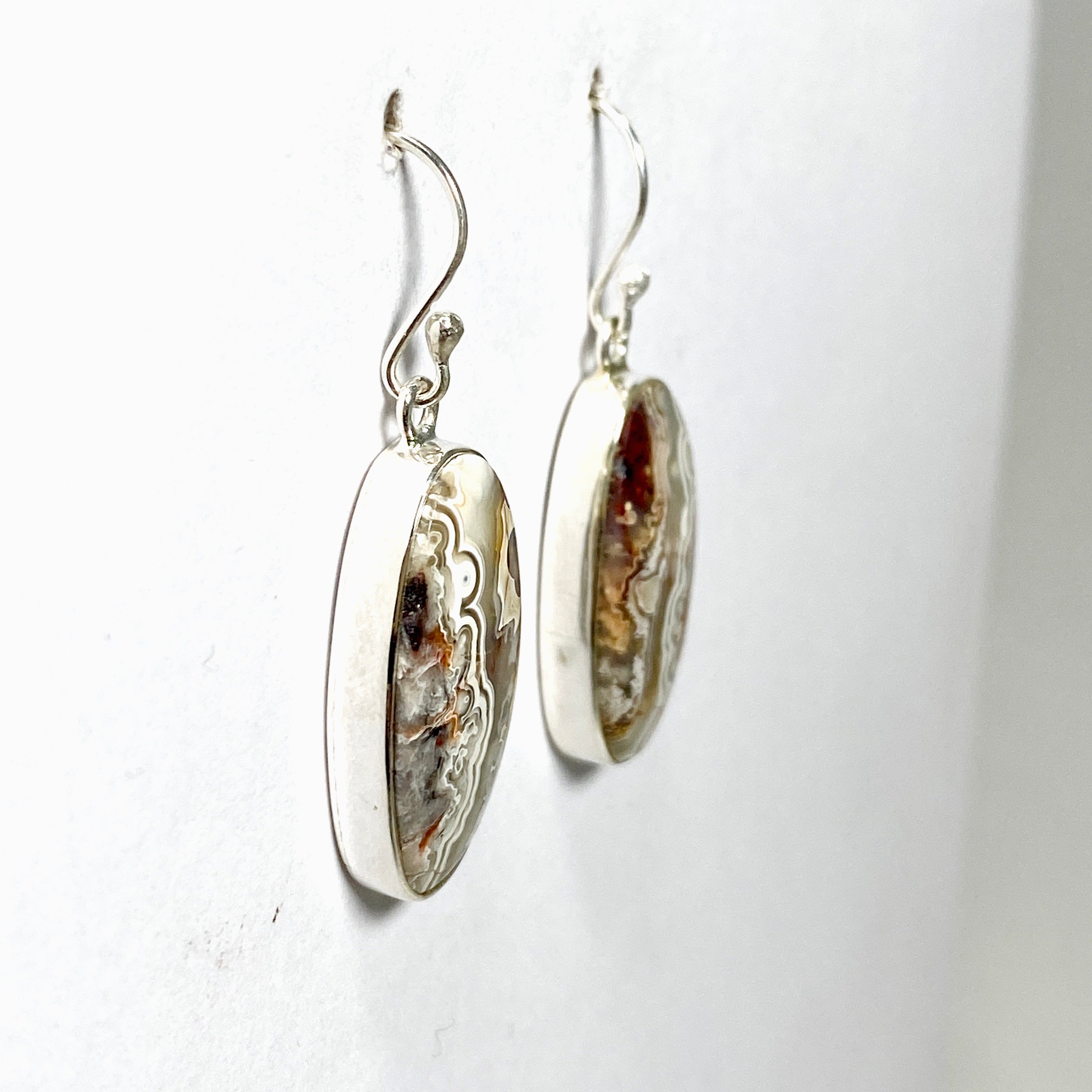 Exquisite Mexican Crazy Lace Agate Oval Earrings KEGJ1514 - Handmade Gemstone Jewelry for Women, Boho Chic Accessories for Party, Wedding & Everyday Wear