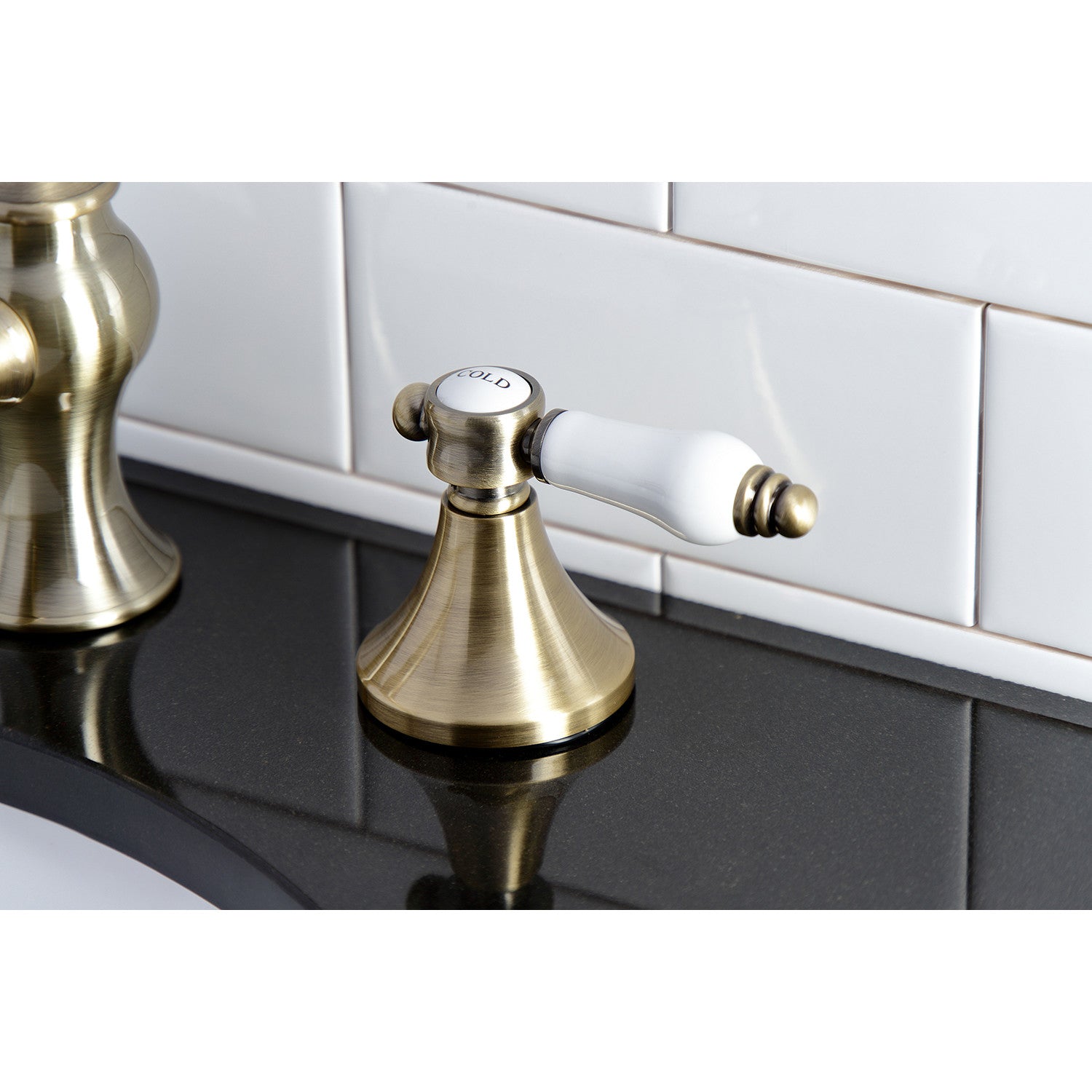 Bel Air KC7063BPL Two Handle 3 Hole Widespread Bathroom Faucet with Brass Pop Up Drain - Antique Brass Finish for Vanity Sink - Perfect for Modern & Traditional Bathroom Decor