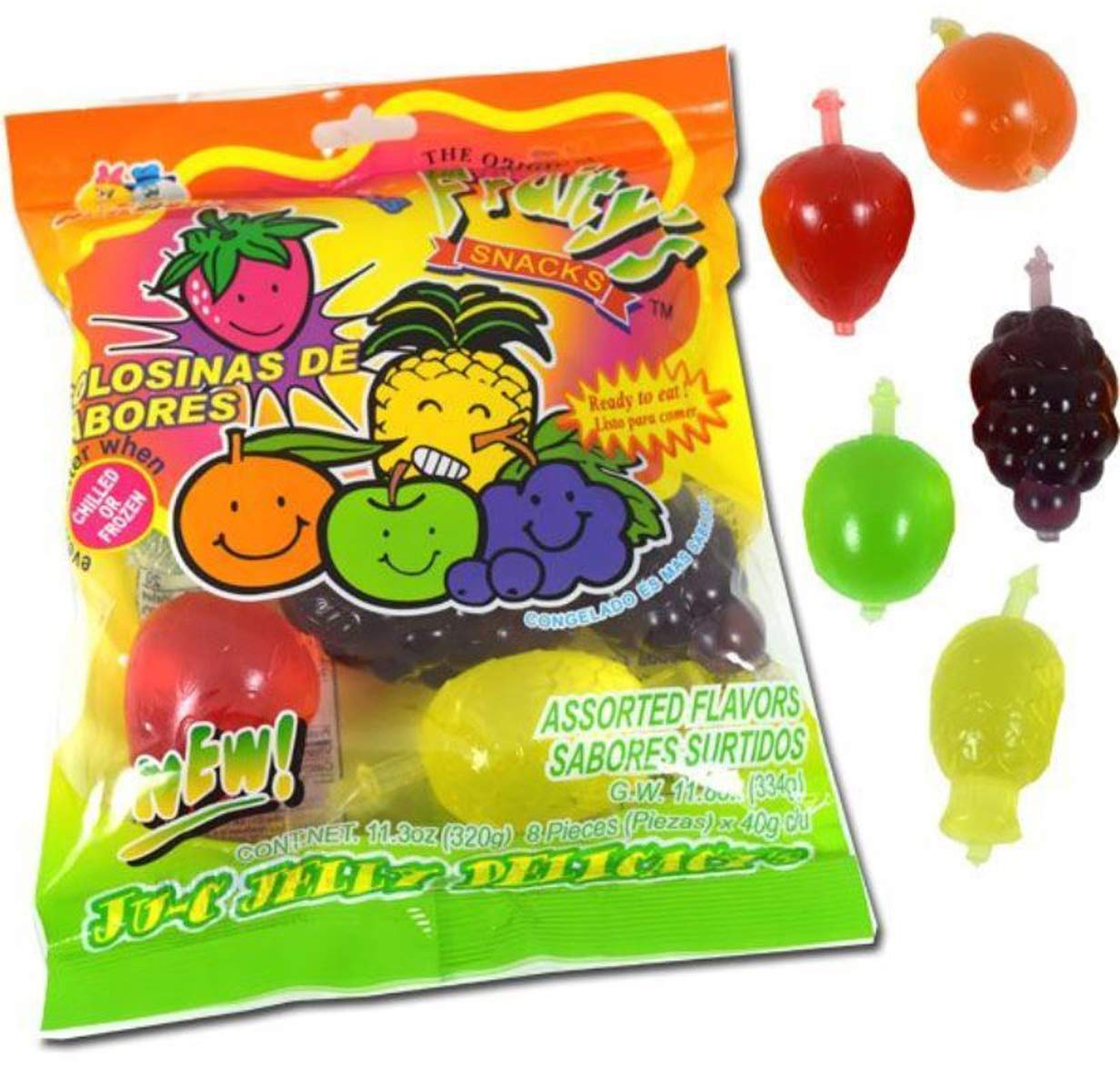 Juicy & Chewy Din Don Fruity's JU-C Jelly Fruit Snacks - Healthy Vegan Gummy Candy for Kids Lunchboxes, Party Favors & On-the-Go Snacking