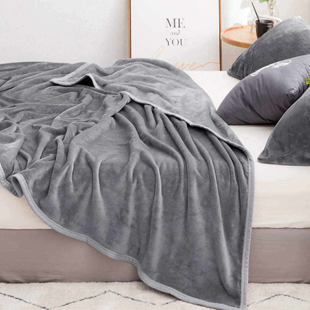 POPETPOP Solid Color Flannel Fleece Blanket - Soft Warm Cozy Bed Blanket for Winter, Home, Office & Travel Use