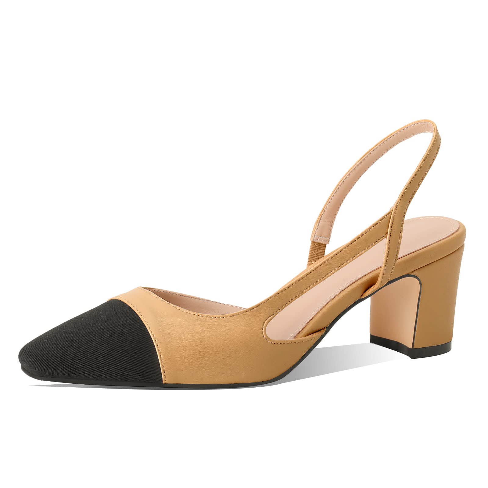 MIRAAZZURRA Women's Chunky Heel Slingback Pumps - Sexy Round Toe Dress Shoes for Wedding, Party & Office Wear | Comfortable Fashion Heels for Women
