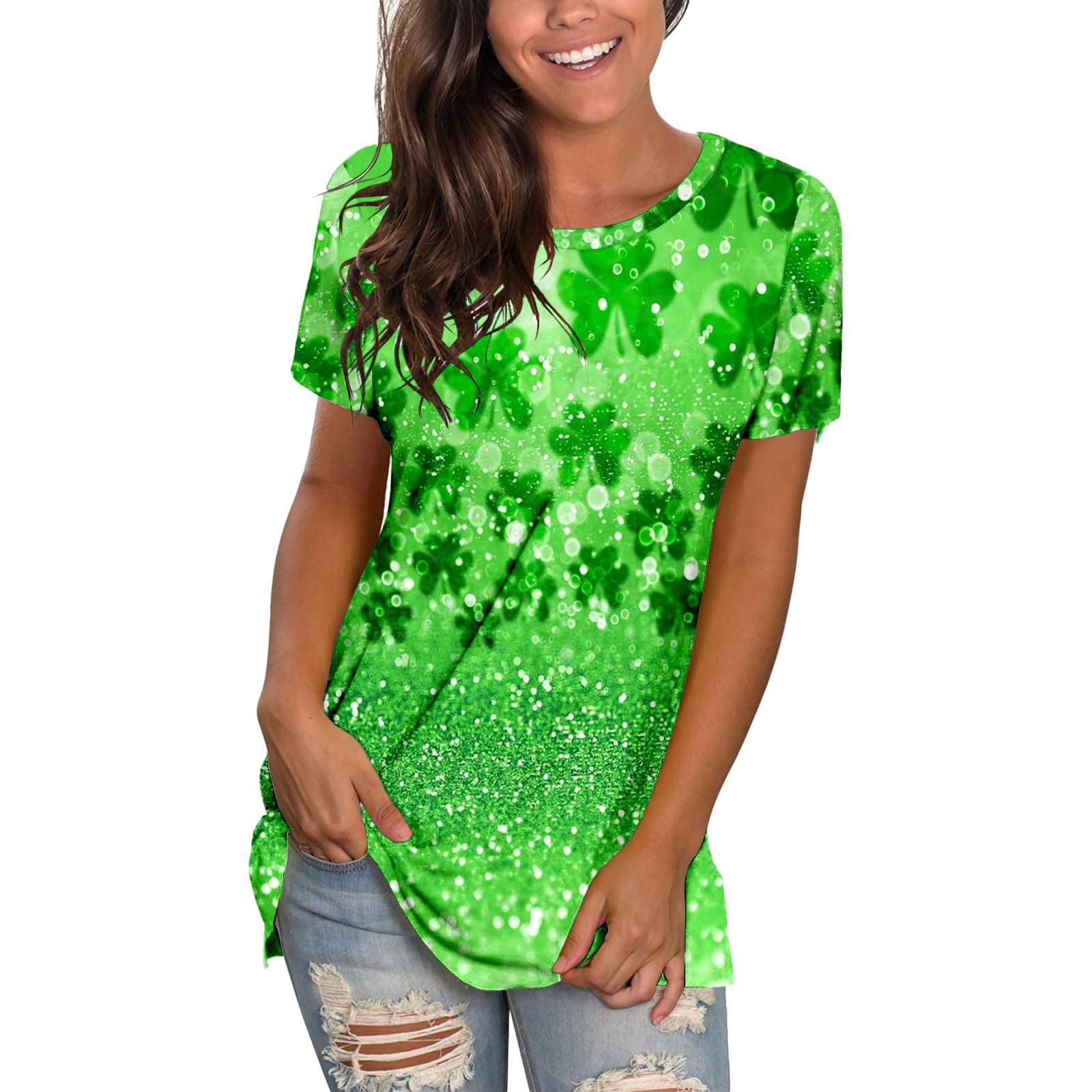 Eoailr St. Patrick's Day Plus Size Women's T-Shirt - Printed Short Sleeve Crewneck Casual Blouse for Holiday Parties & Irish Themed Events