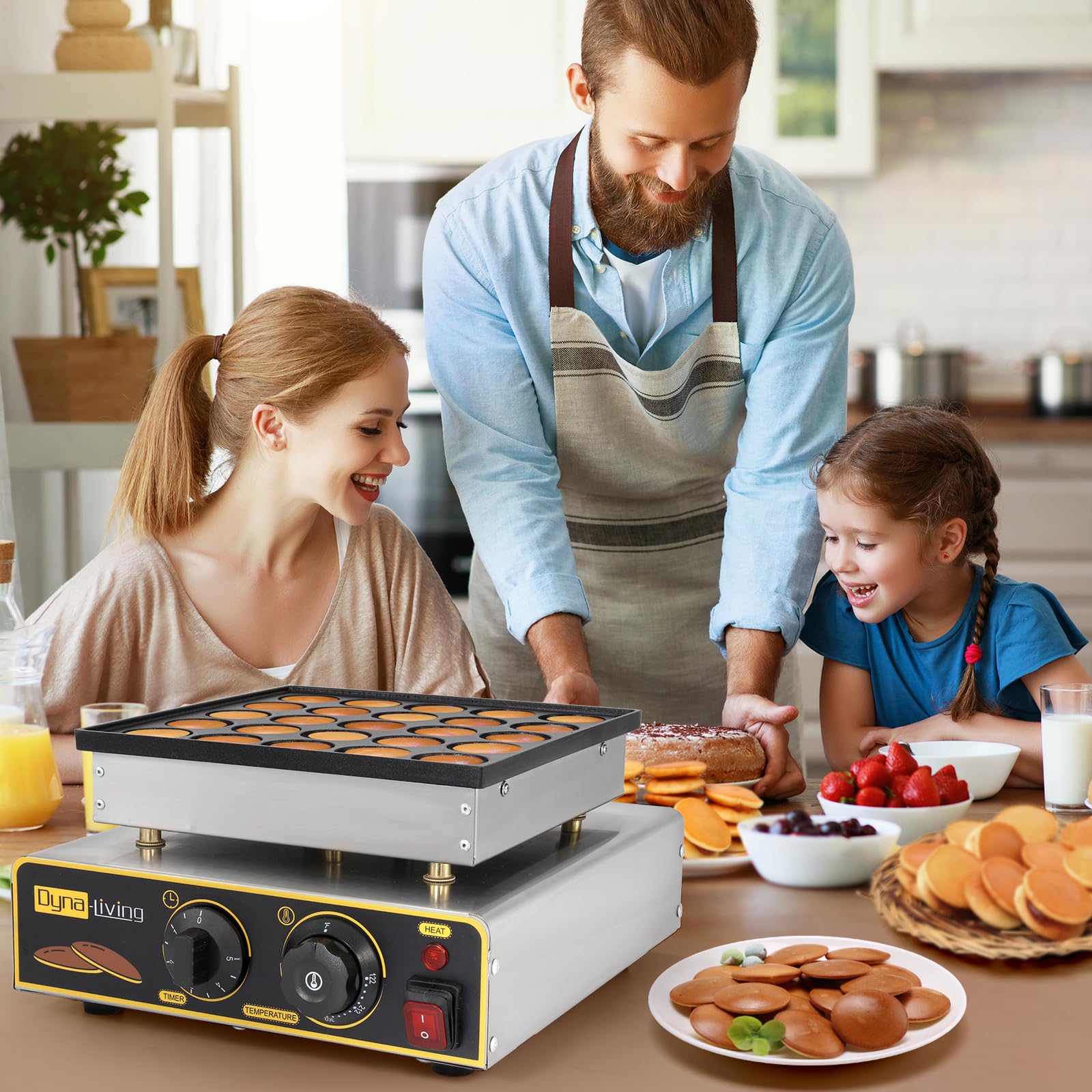 Dyna-Living Mini Pancake Maker Machine - 950W Electric Dutch Pancake Maker with Non-Stick Coating (25PCS) - Perfect for Home, Cafe & Commercial Use - Make Mini Pancakes, Dutch Pancakes & Dorayaki Easily