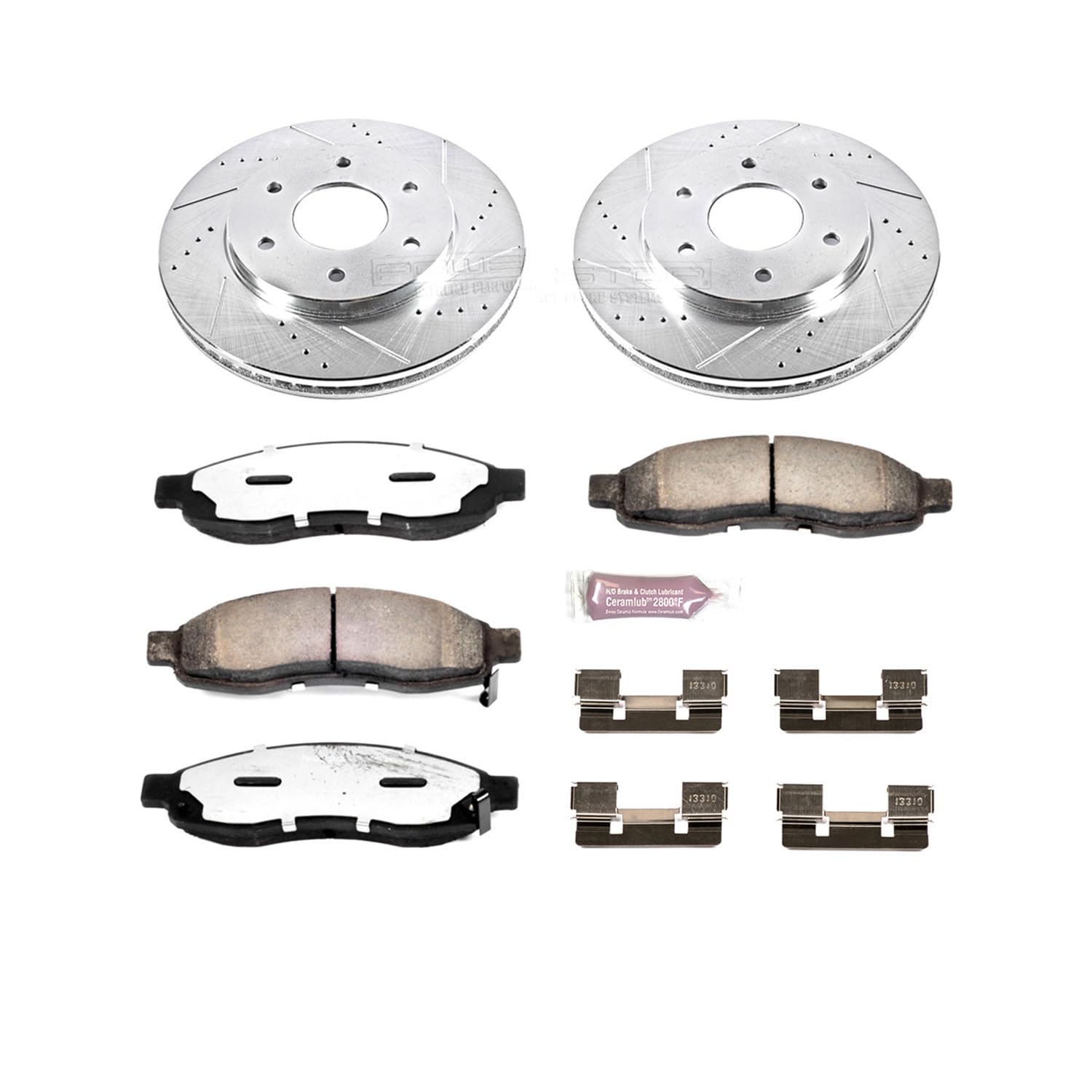 Power Stop K2442-36 Z36 Truck & Tow Brake Kit - Carbon Fiber Ceramic Brake Pads with Drilled & Slotted Rotors for Nissan QX56, Armada, Pathfinder Armada & Titan | Heavy Duty Towing & Off-Road Performance