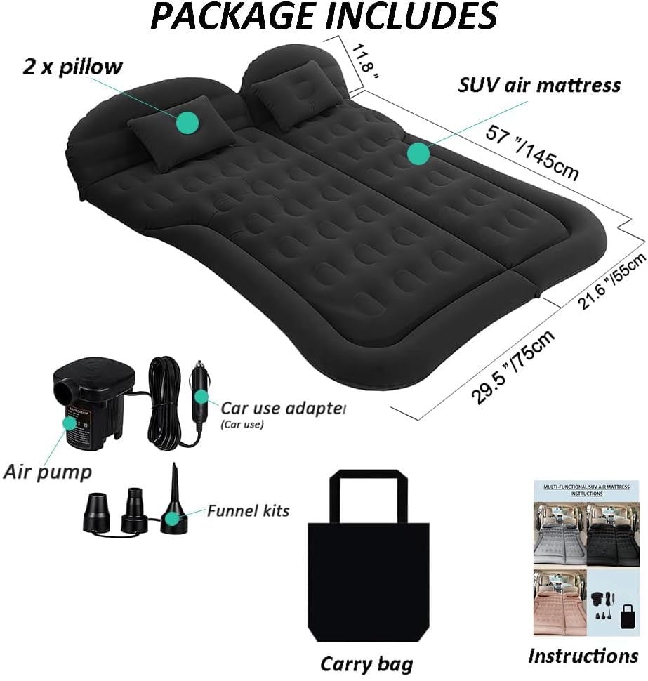 SAYGOGO SUV Air Mattress - Thickened Inflatable Car Camping Bed with Electric Pump | Portable Sleeping Pad for Travel, Road Trips & Outdoor Adventures | Upgraded Black Version