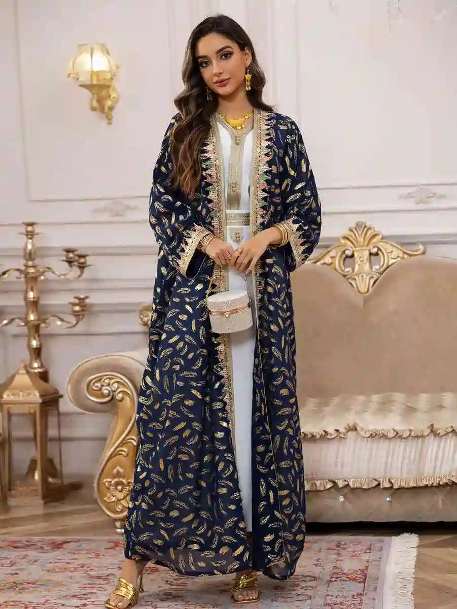 Elegant 2-Piece Eid Outfit - Bronzing Chiffon Caftan Kaftan Dress with Inner Sleeveless Dress #25454 for Women's Special Occasions, Parties & Festive Celebrations
